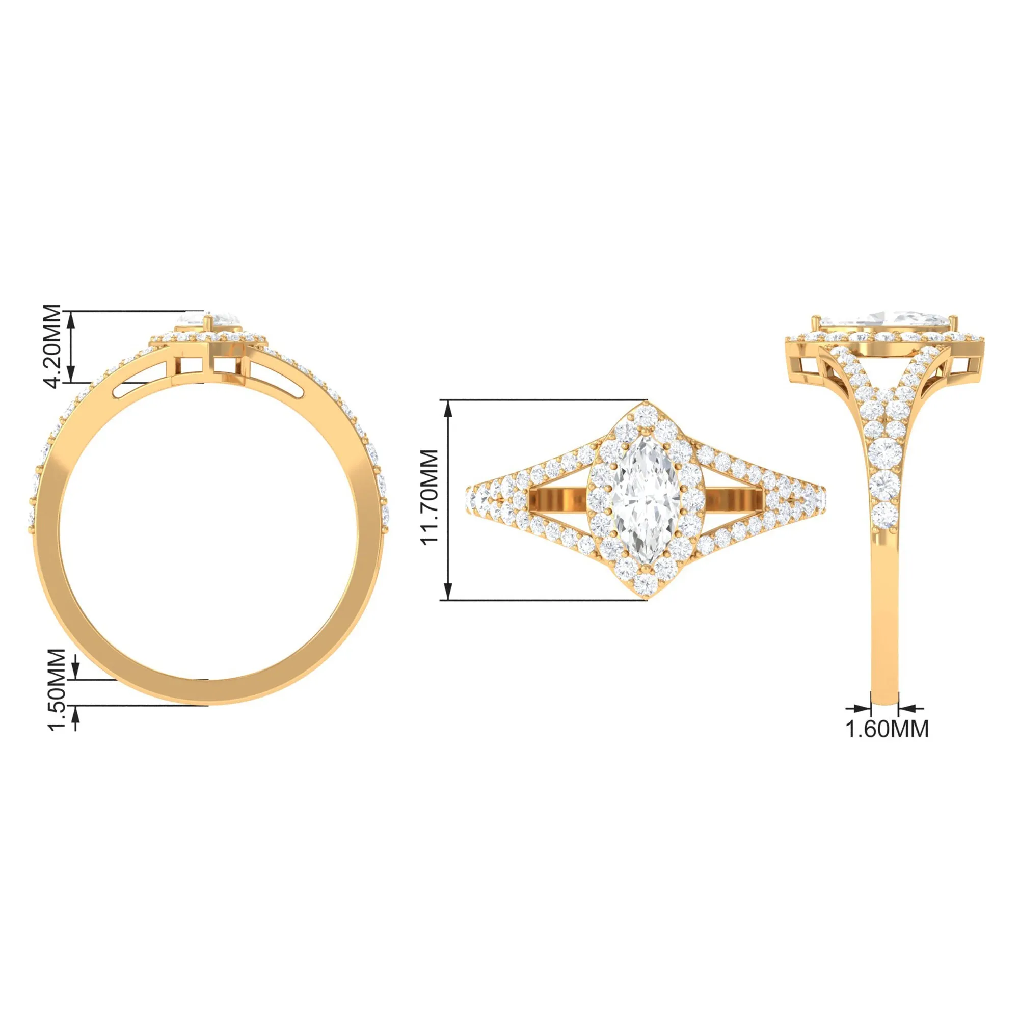 1.75 CT Split Shank Marquise Cut Zircon Engagement Ring