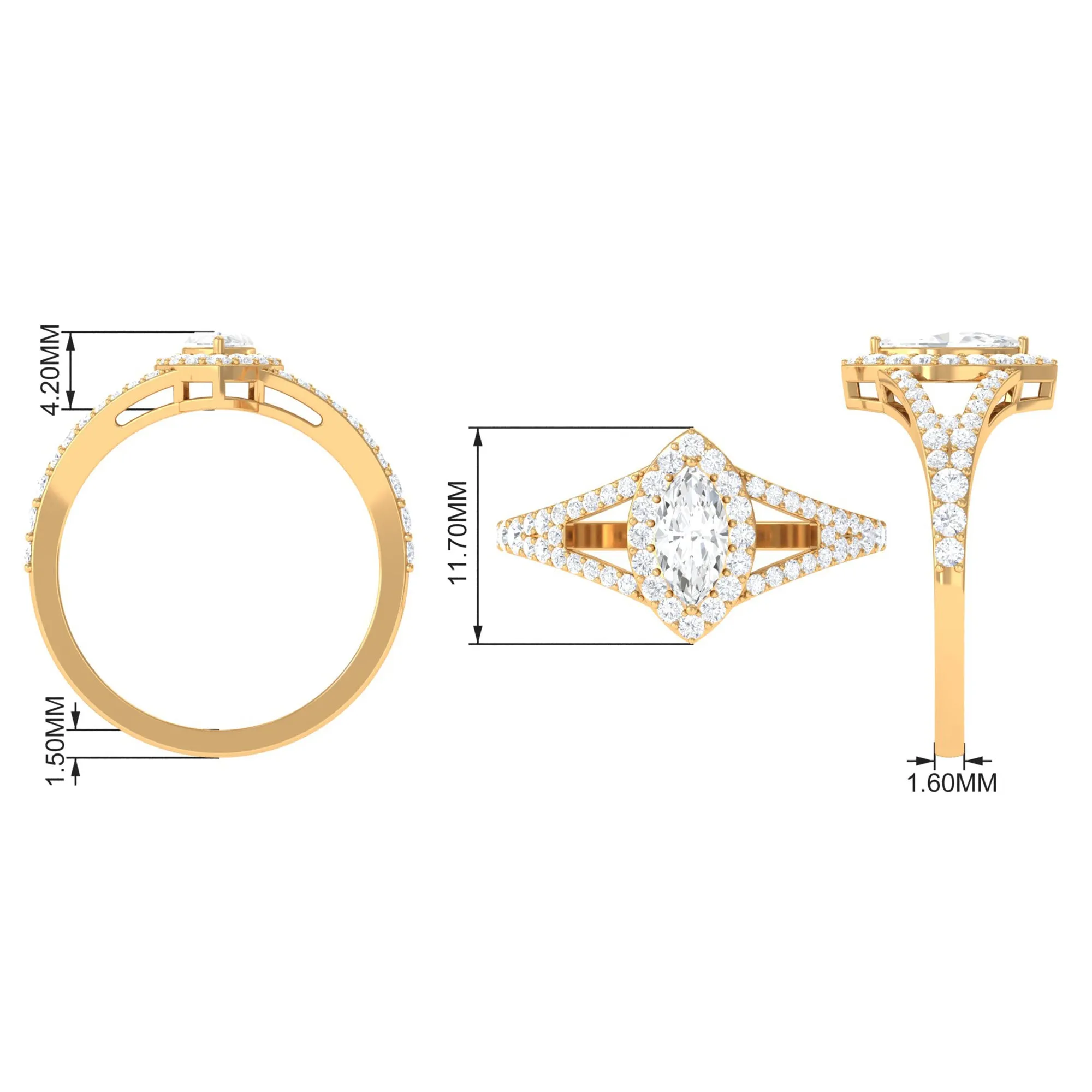1.75 CT Split Shank Marquise Cut Zircon Engagement Ring