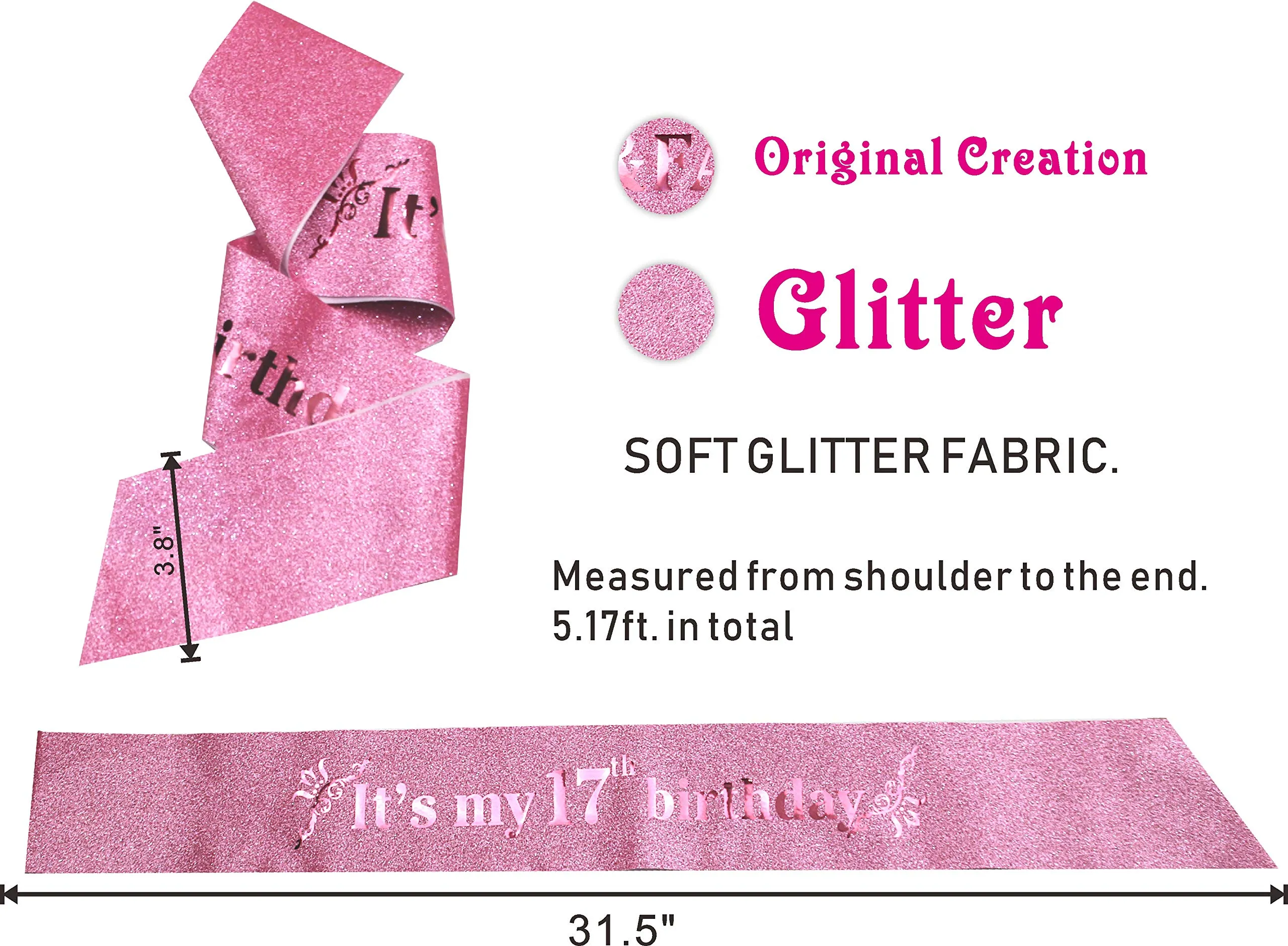 17th Birthday Gifts for Girl,17th Birthday Tiara and Sash Pink,17th Birthday Decorations