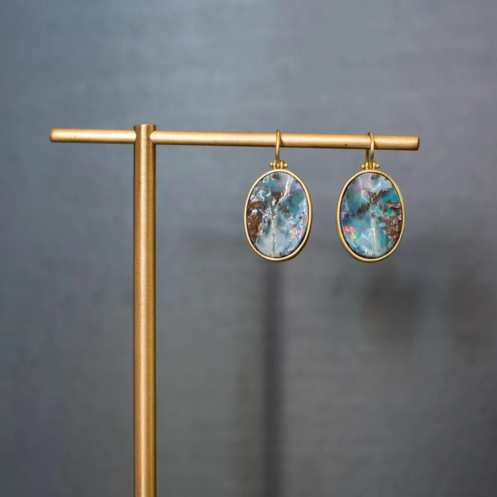 18 Karat Gold Boulder Opal Split Earrings with Hinge