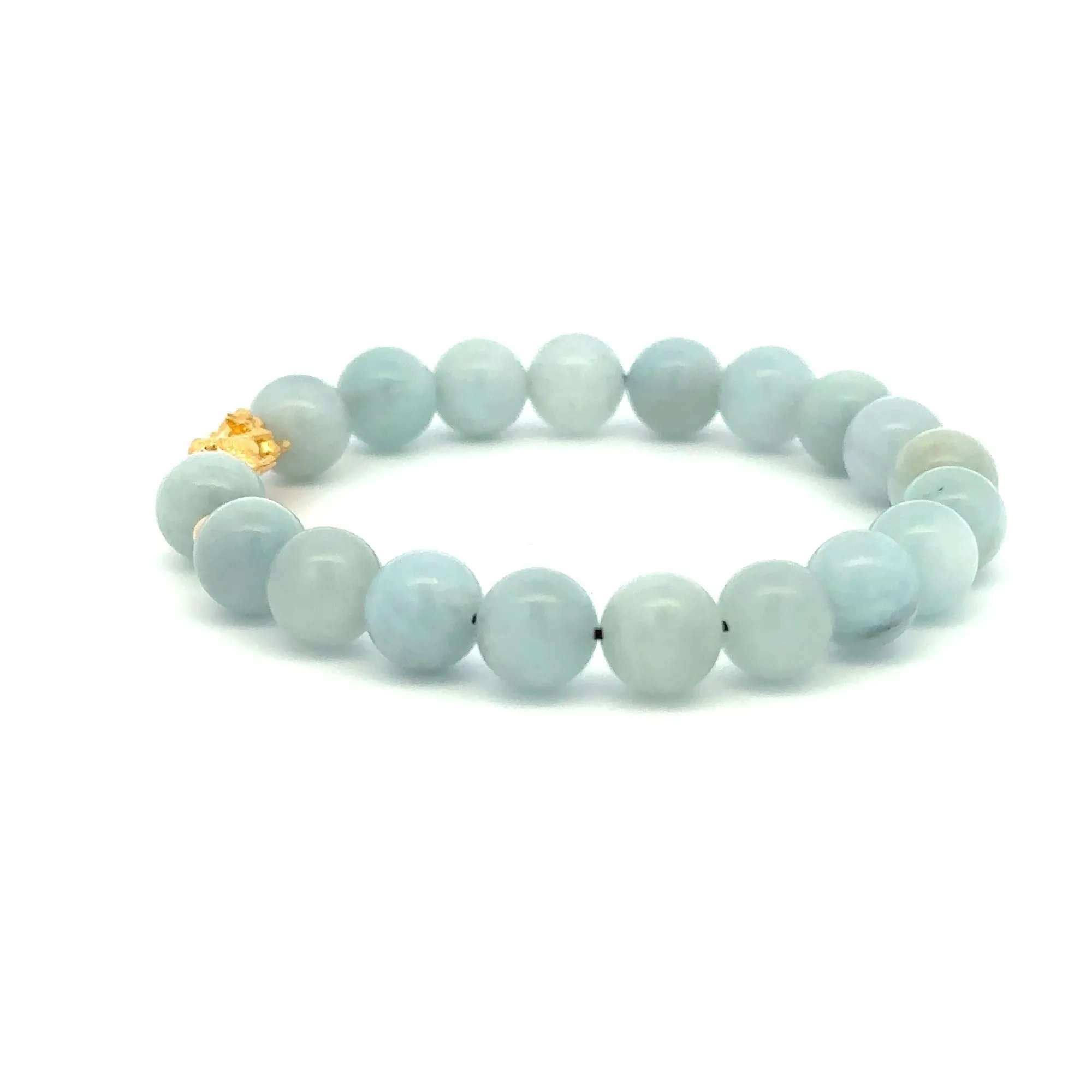 18K Gold Dragon Pixiu Piyao Beads Bracelet Gemstones Aquamarine 8mm Size 8 inches