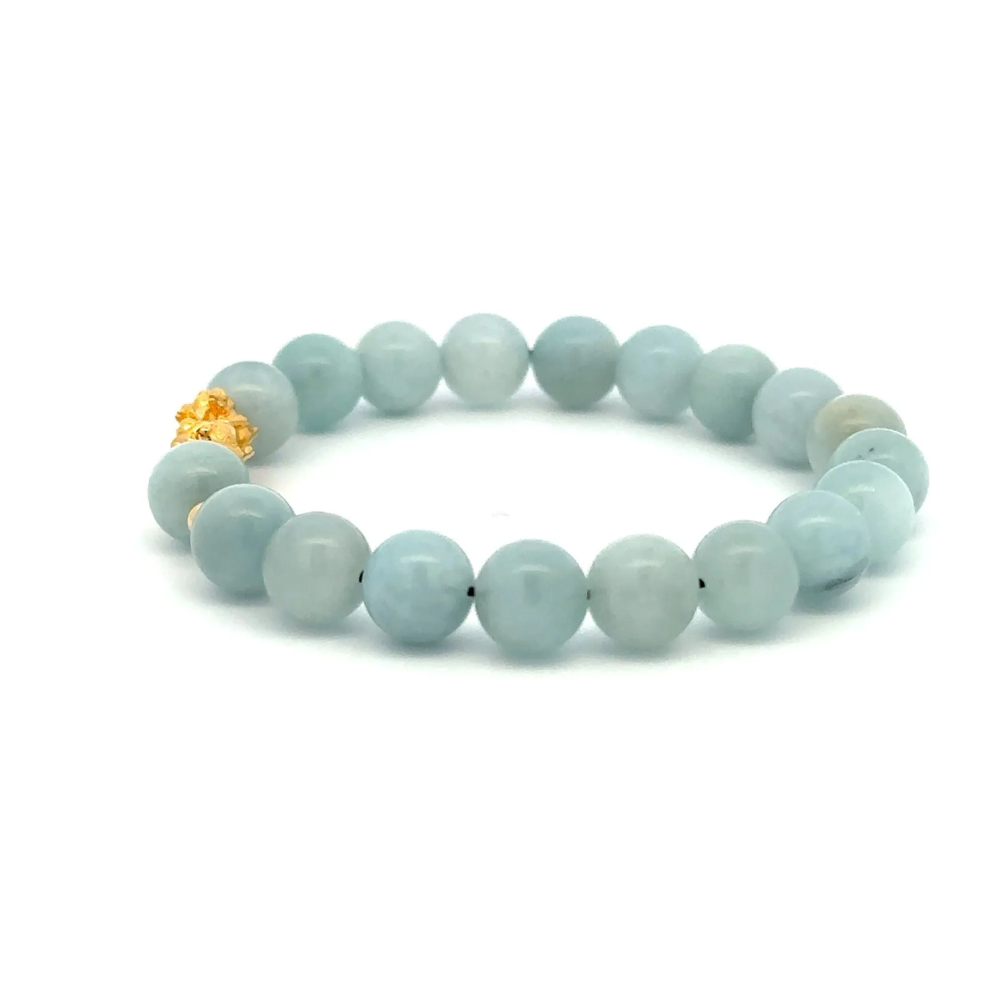 18K Gold Dragon Pixiu Piyao Beads Bracelet Gemstones Aquamarine 8mm Size 8 inches