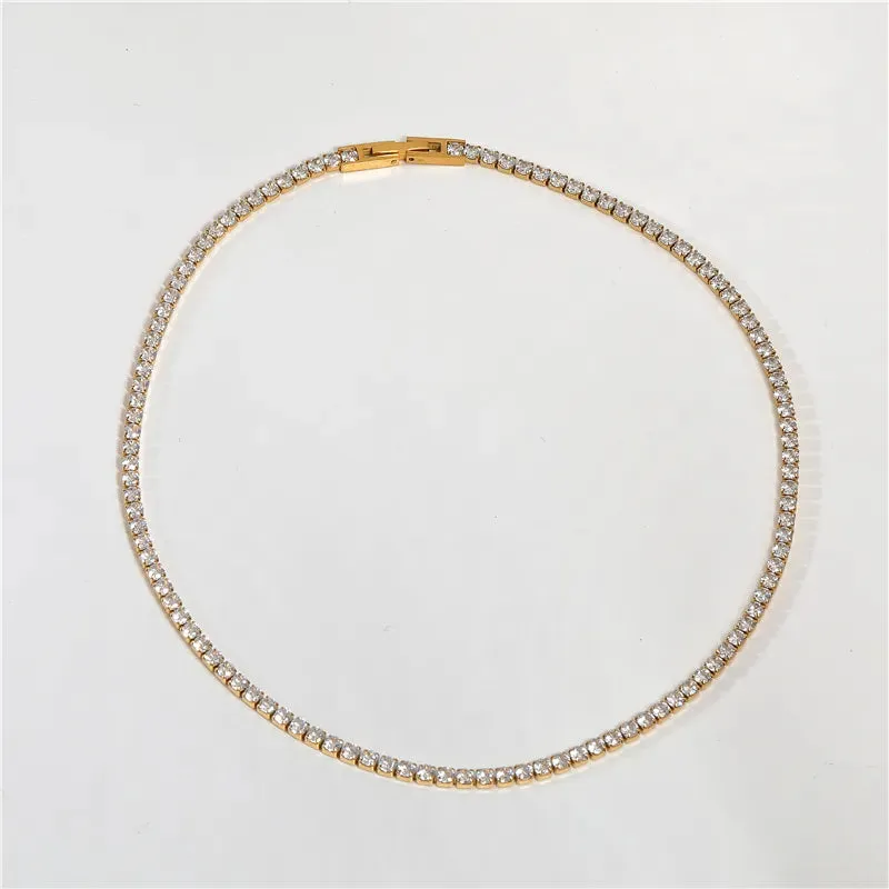 18K Gold-Filled Cubic Zirconia Tennis Necklace And Bracelet Set