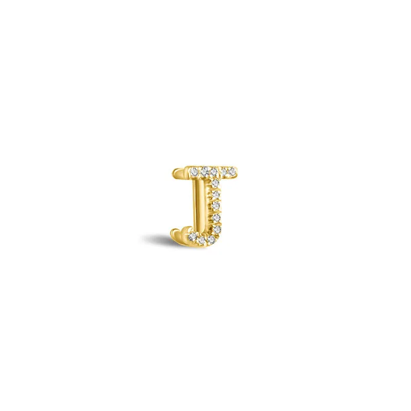 18k Gold Initial Letter "J" Diamond Pandent   Necklace