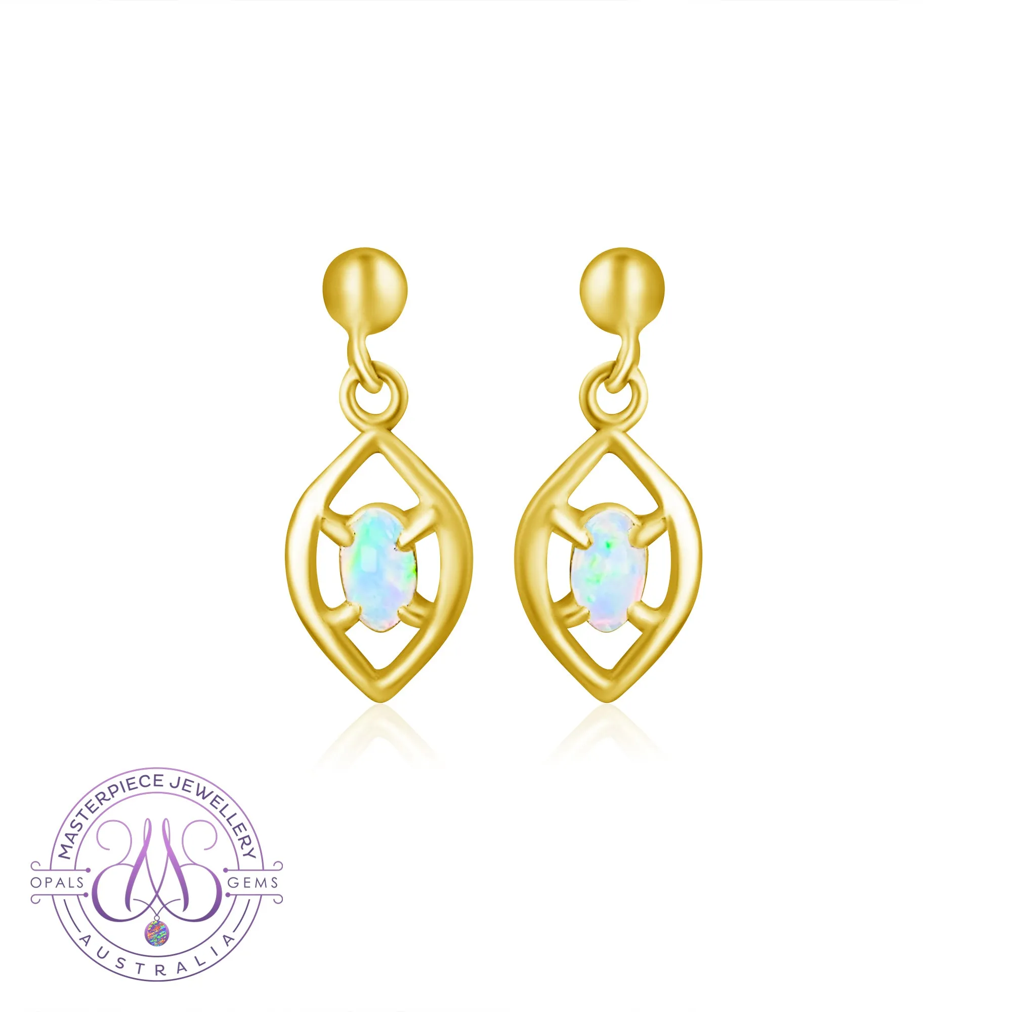 18kt Yellow Gold dangling Crystal Opal 0.31ct earrings