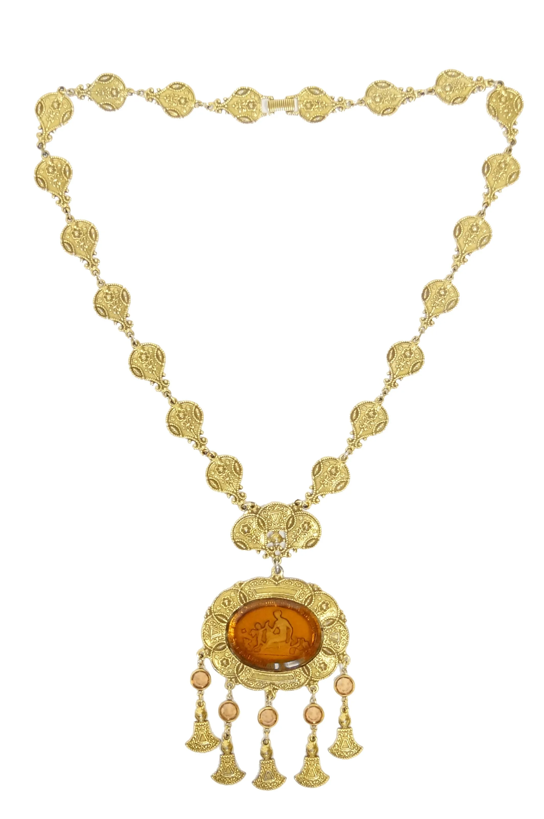 1960s Victorian Revival Cupid and Psyche Intaglio Medallion Necklace