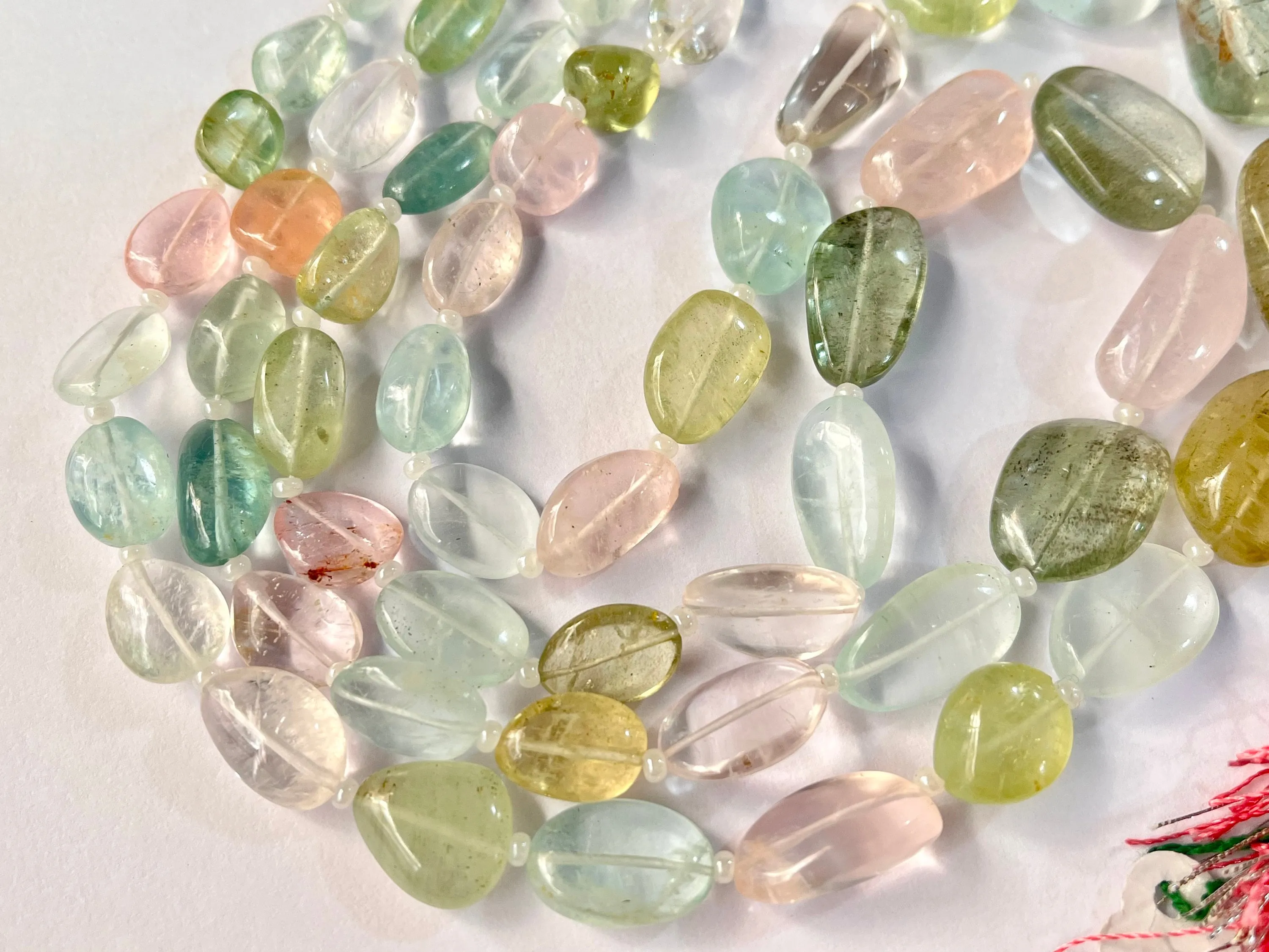 2 Layers Natural Multi Aquamarine Smooth Tumble Shape Beads Necklace