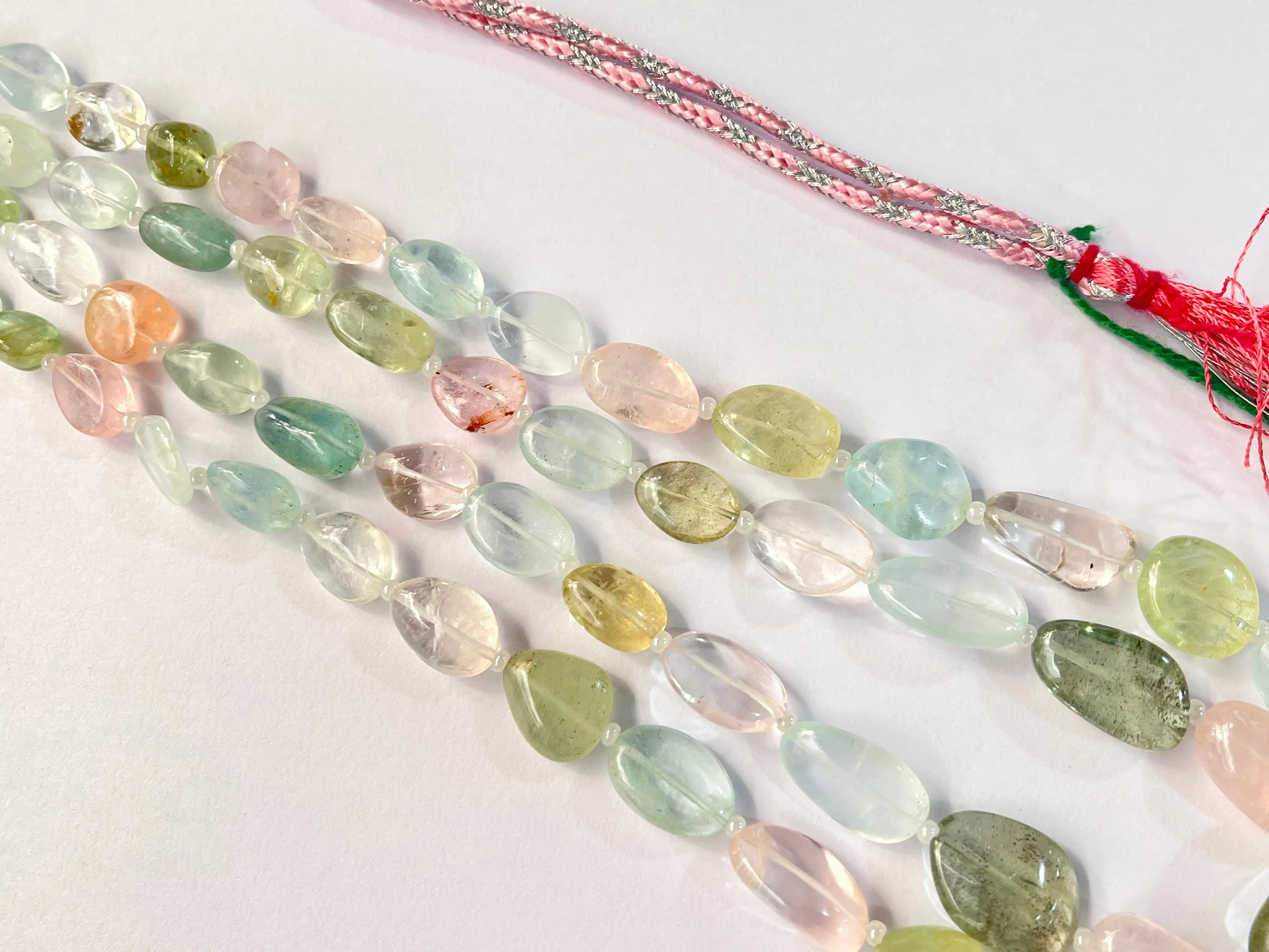 2 Layers Natural Multi Aquamarine Smooth Tumble Shape Beads Necklace
