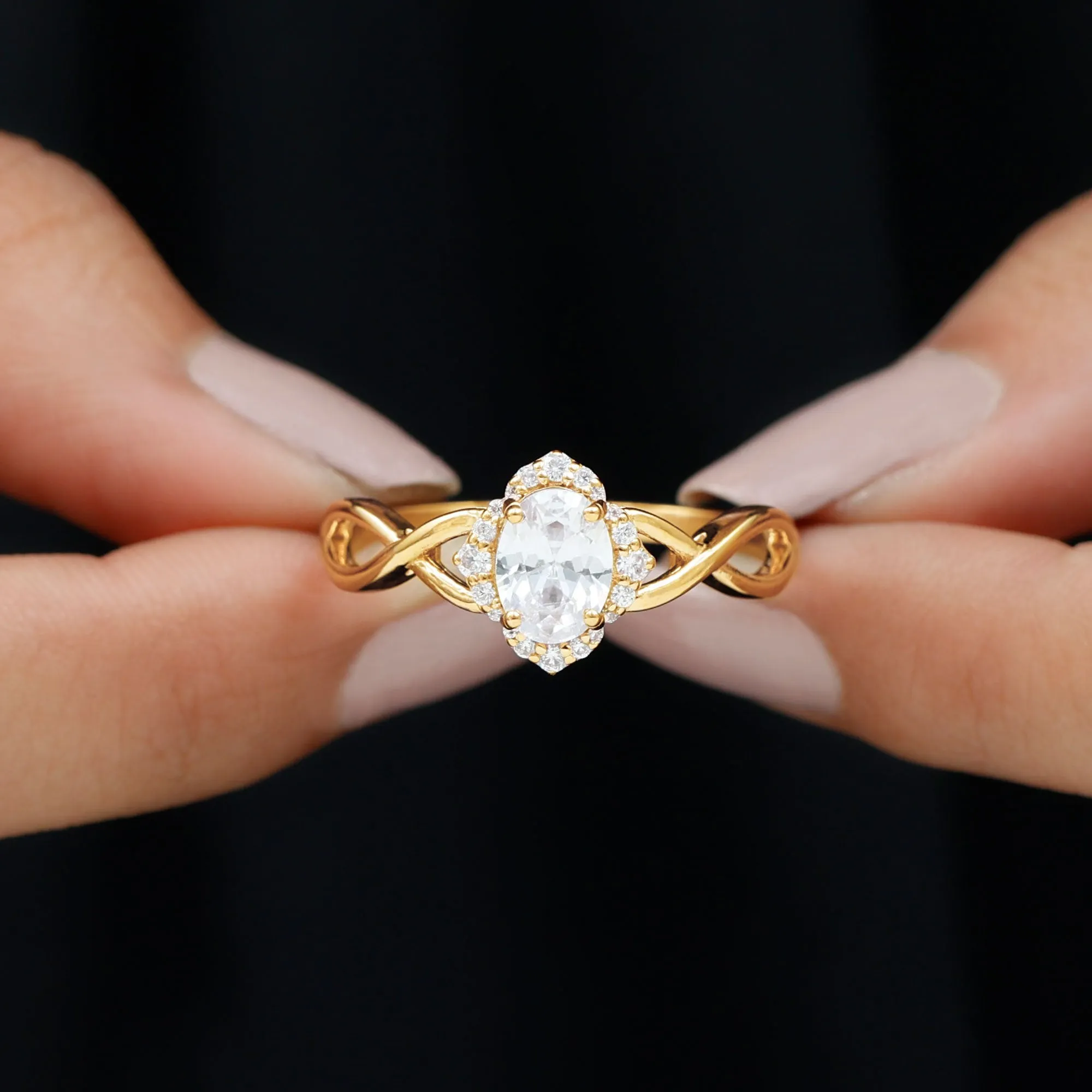 2.25 CT Crossover Shank Oval Zircon Flower Engagement Ring