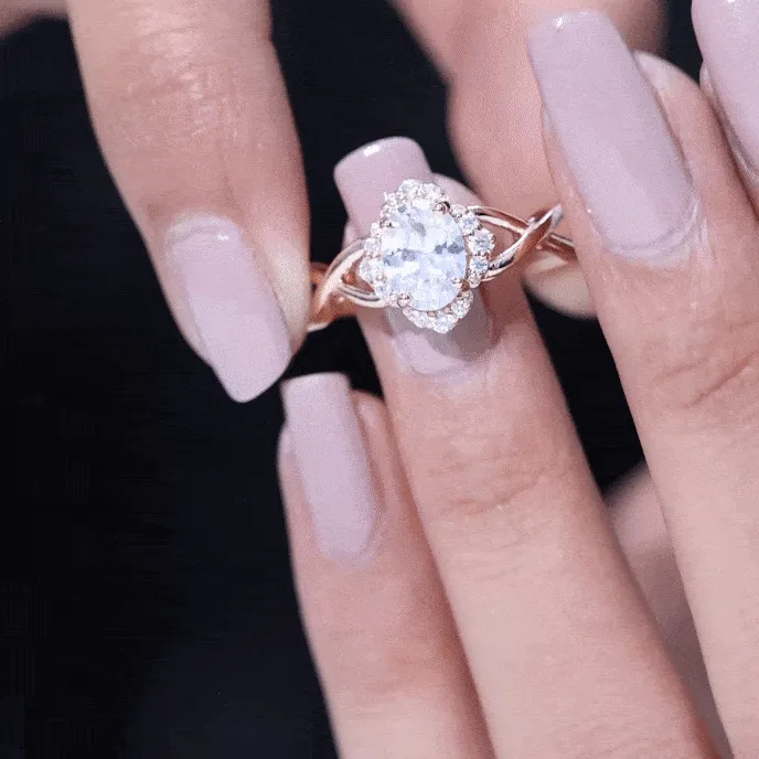2.25 CT Crossover Shank Oval Zircon Flower Engagement Ring