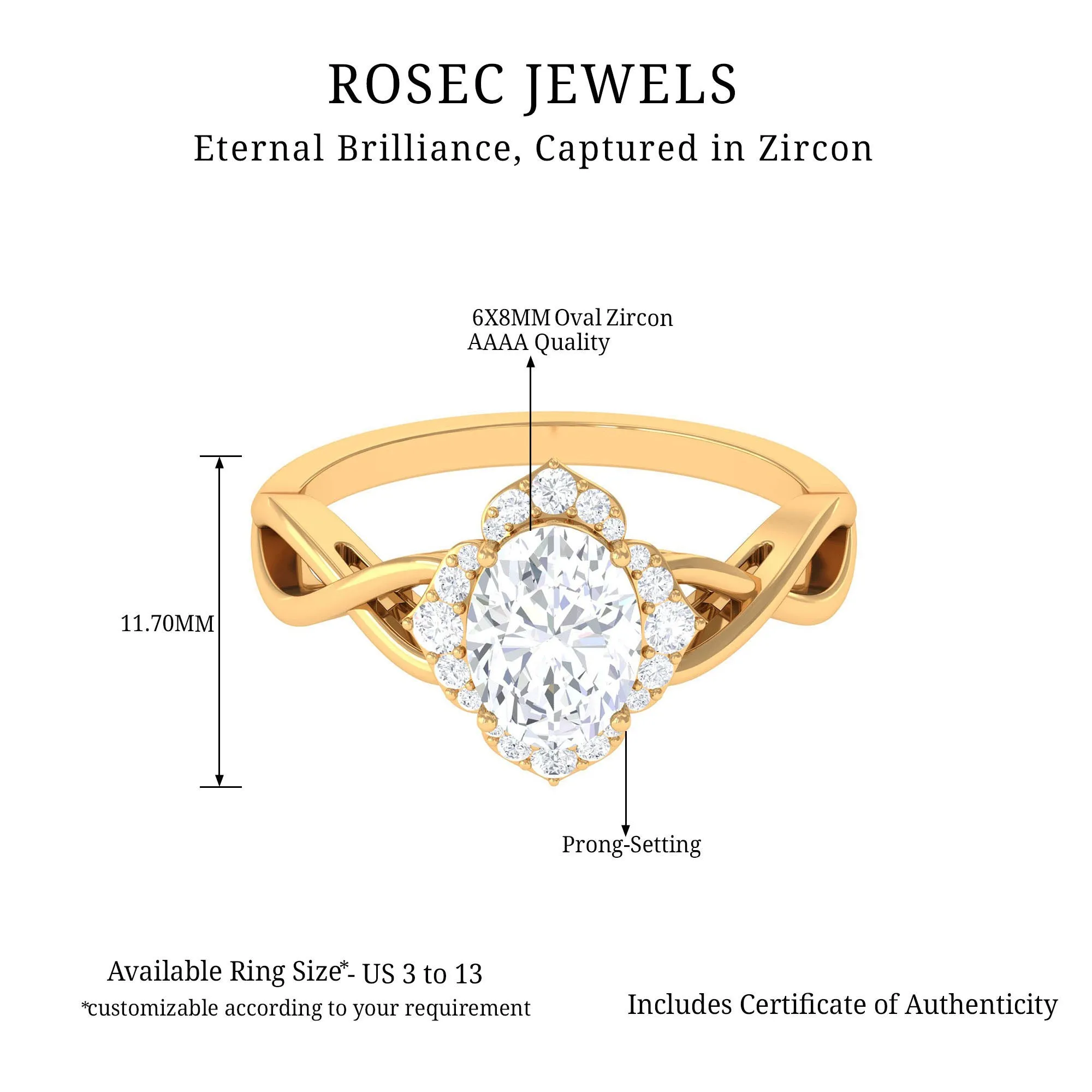 2.25 CT Crossover Shank Oval Zircon Flower Engagement Ring