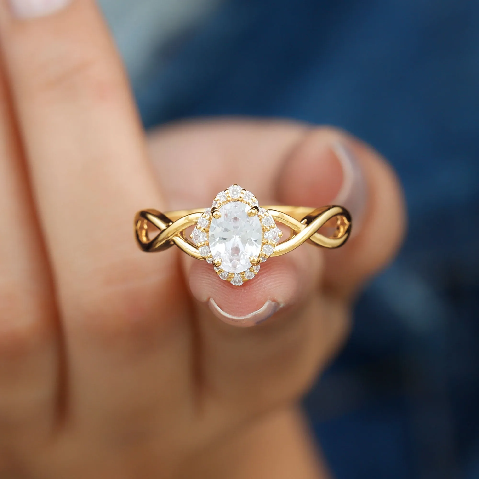 2.25 CT Crossover Shank Oval Zircon Flower Engagement Ring