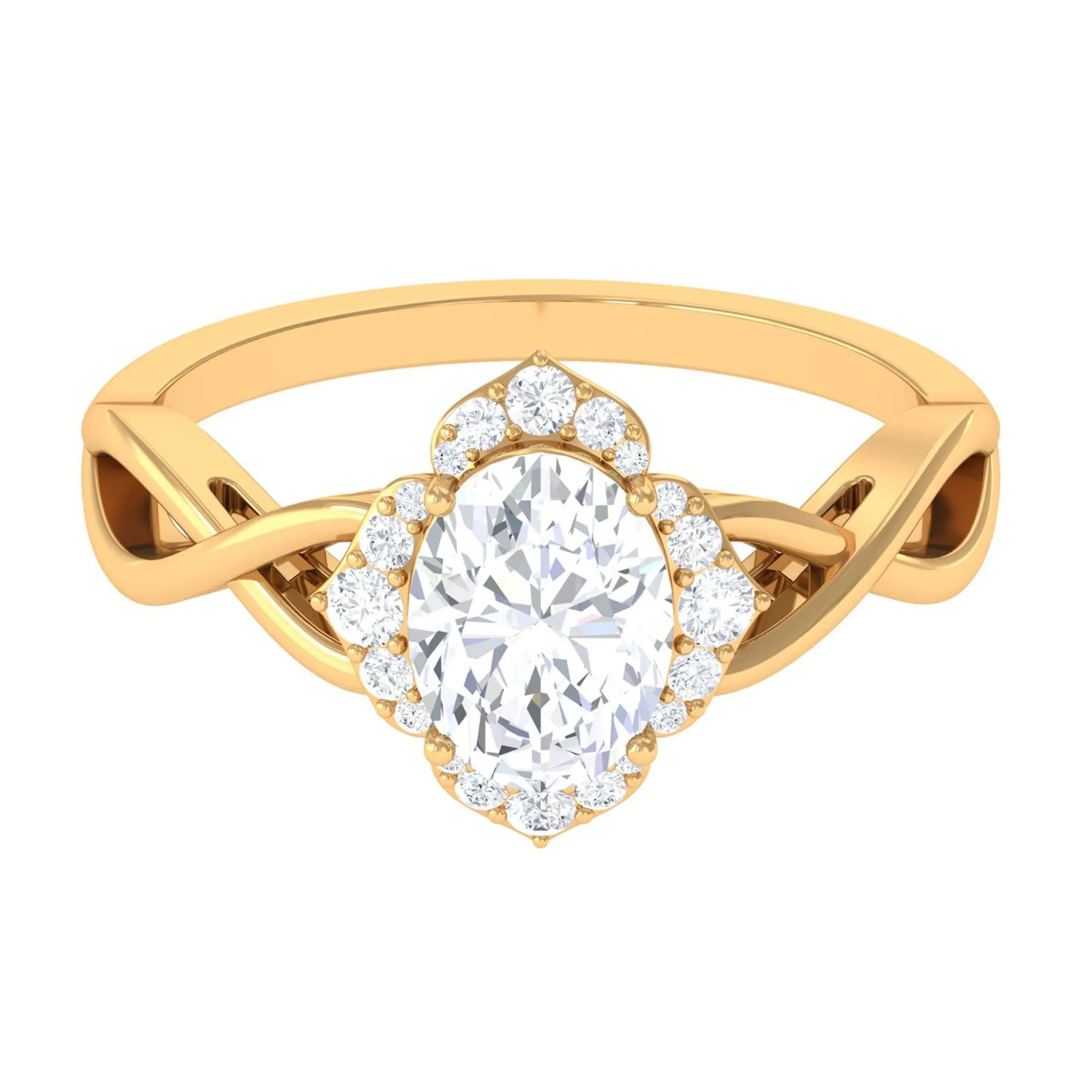 2.25 CT Crossover Shank Oval Zircon Flower Engagement Ring