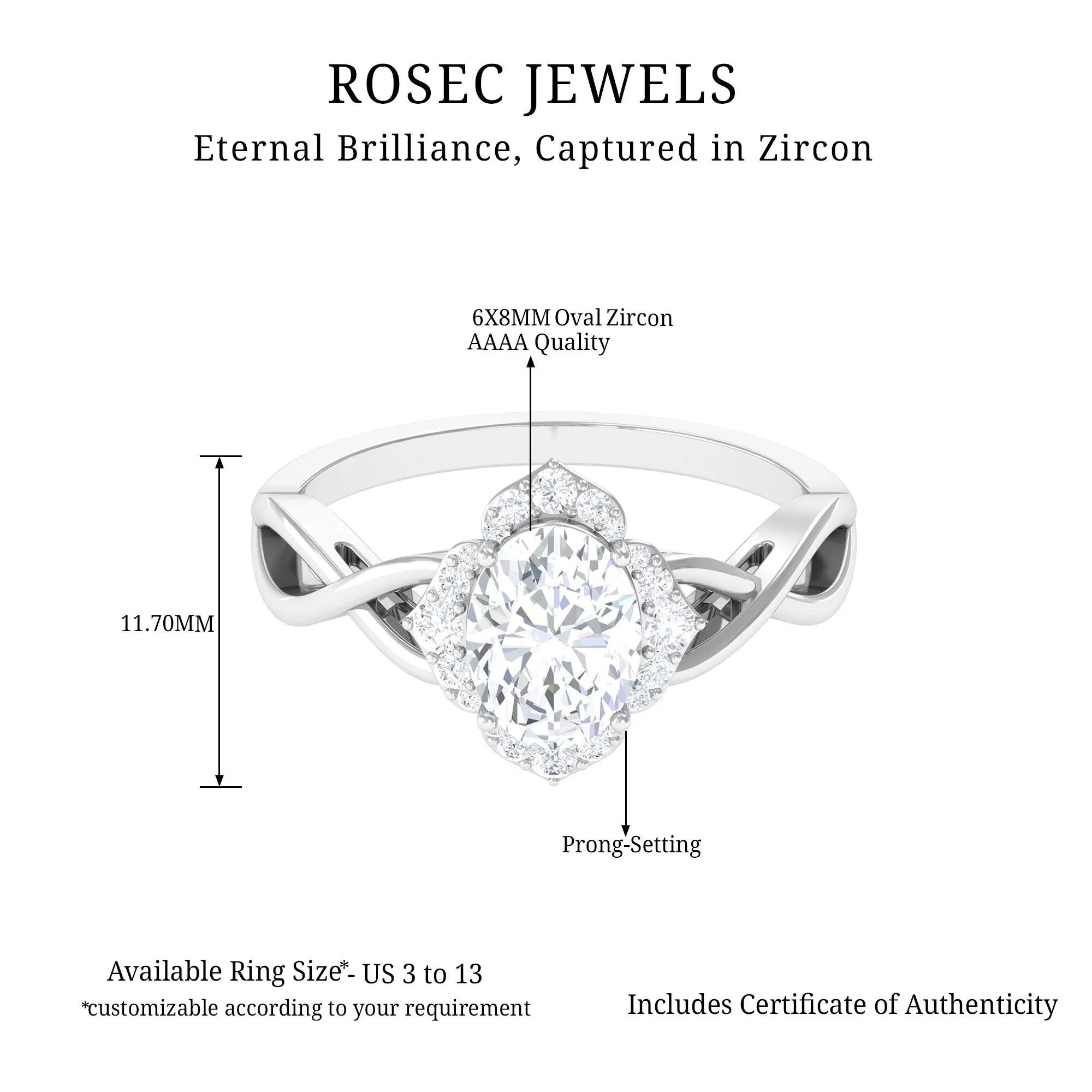 2.25 CT Crossover Shank Oval Zircon Flower Engagement Ring