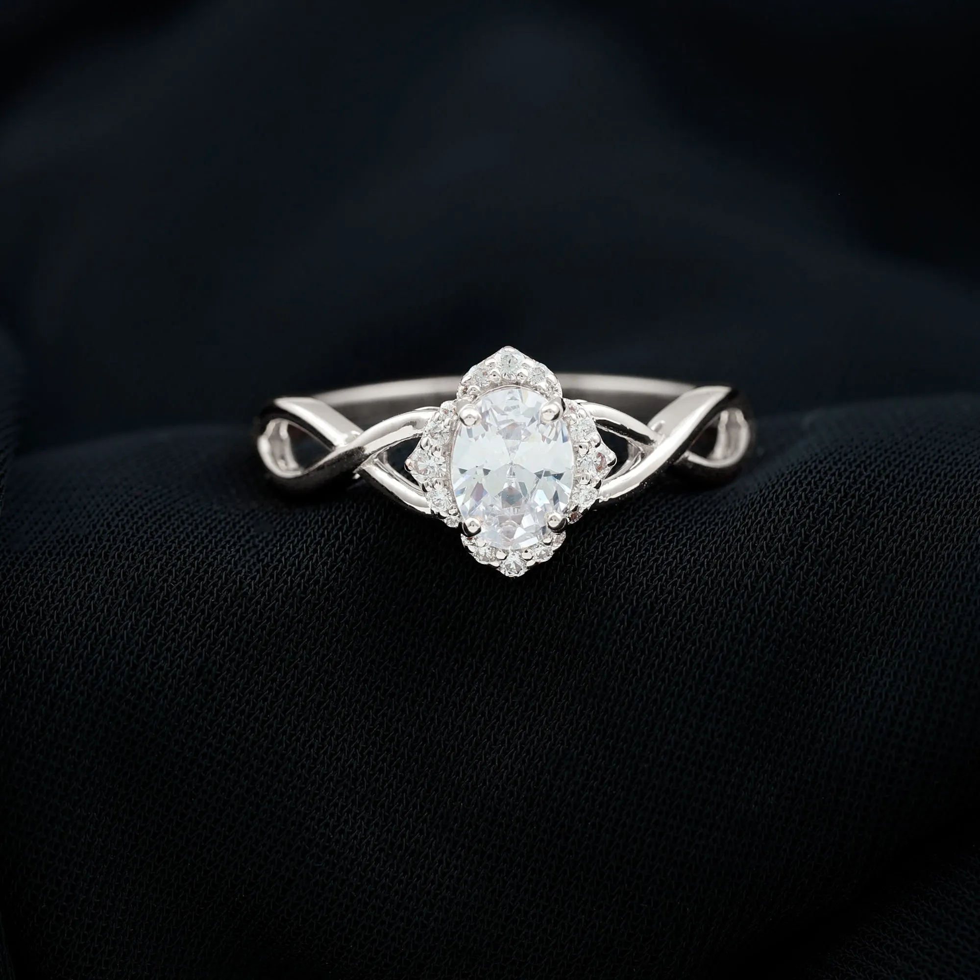 2.25 CT Crossover Shank Oval Zircon Flower Engagement Ring