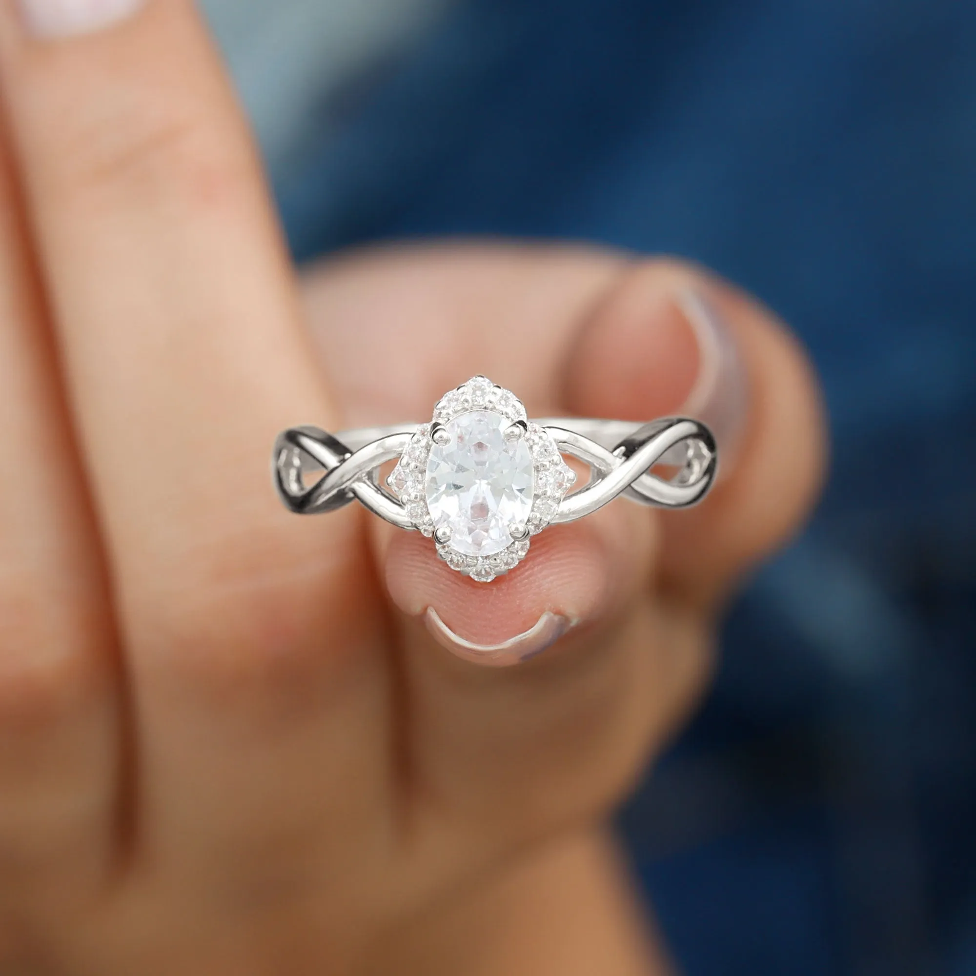 2.25 CT Crossover Shank Oval Zircon Flower Engagement Ring