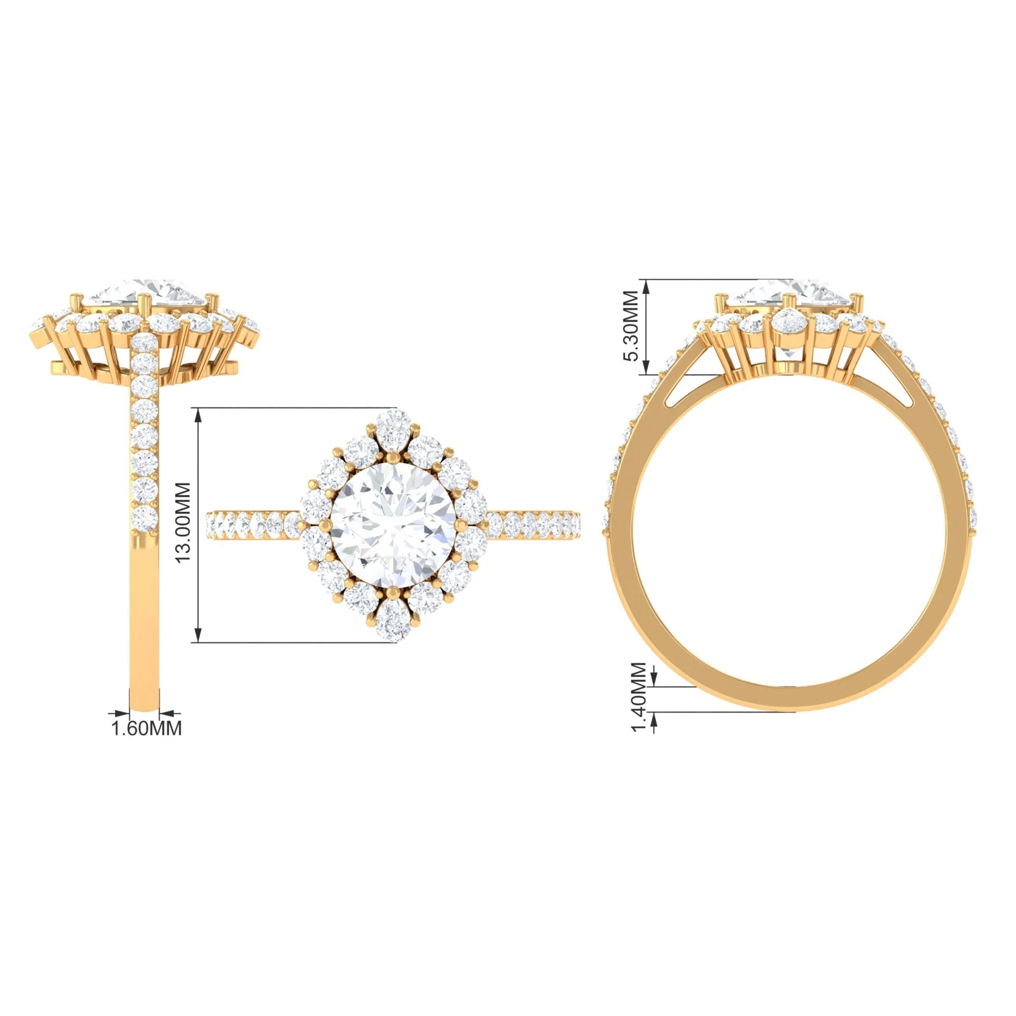 2.25 CT Zircon Halo Engagement Ring in Gold