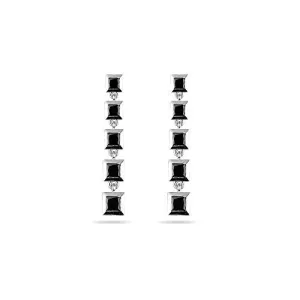 2.60 Cts Black Diamond Five Stone Journey Dangle Earrings in 14KW Gold