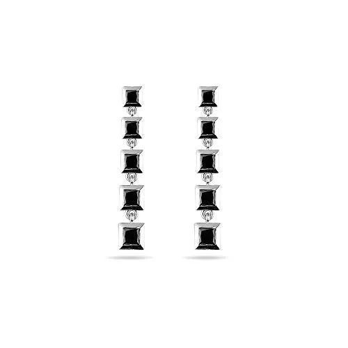 2.60 Cts Black Diamond Five Stone Journey Dangle Earrings in 14KW Gold