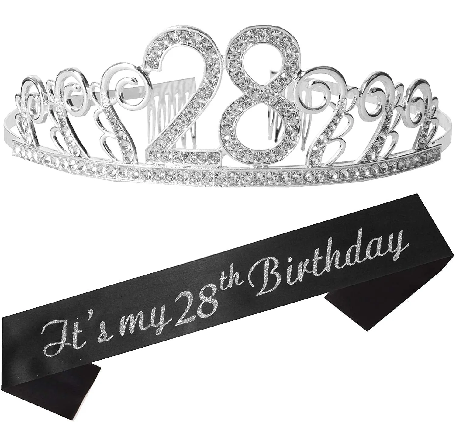 28th Birthday for Women, 28th Birthday Tiara and Sash, HAPPY 28th Birthday Party Supplies