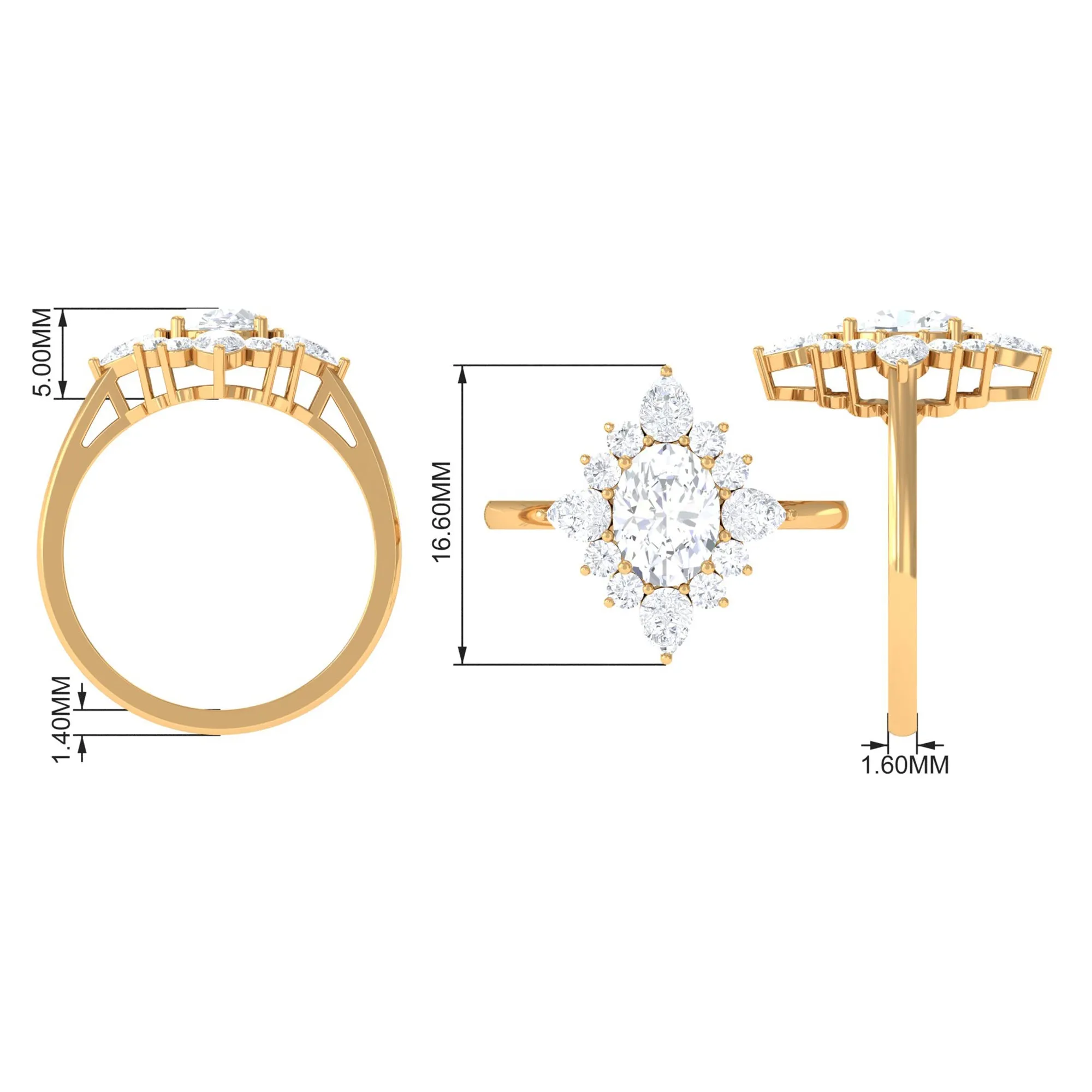 3 CT Oval Zircon Statement Engagement Ring in Gold