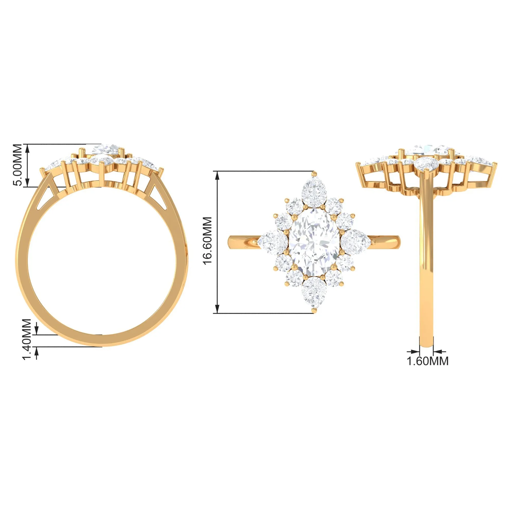3 CT Oval Zircon Statement Engagement Ring in Gold