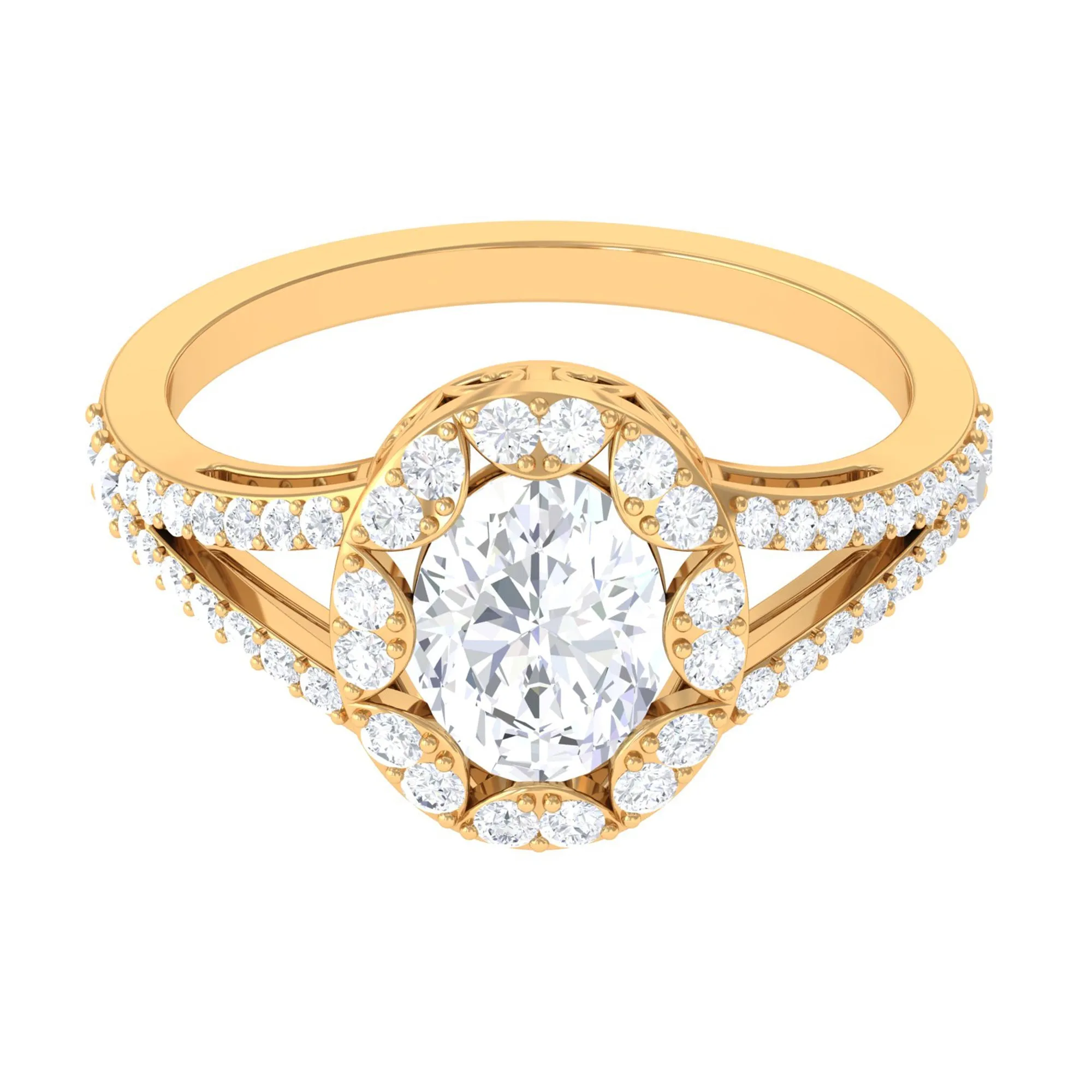 3 CT Split Shank Zircon Oval Engagement Ring in Gold