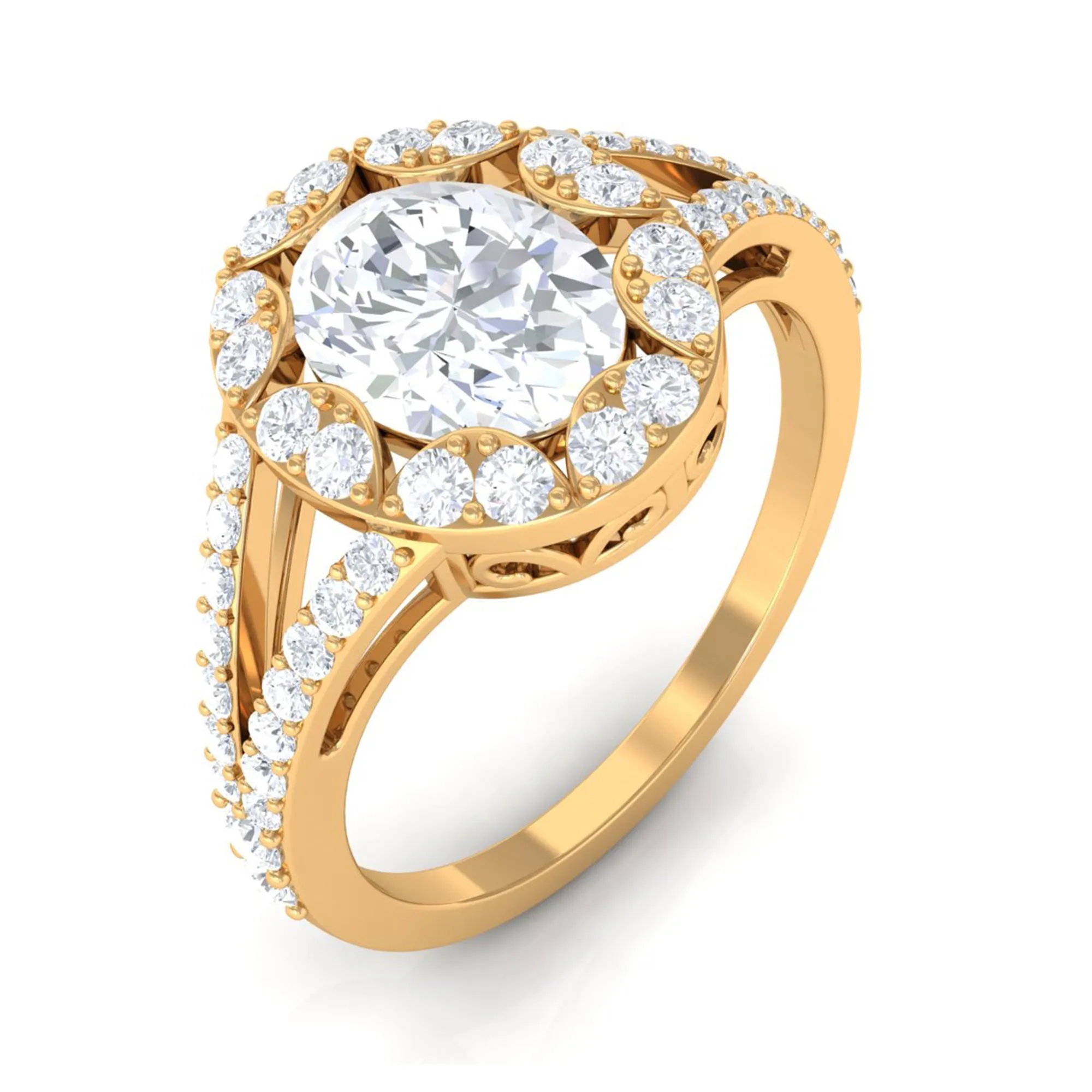 3 CT Split Shank Zircon Oval Engagement Ring in Gold