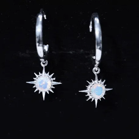 4 MM Round Shape Ethiopian Opal and Gold Sunburst Hoop Drop Earrings For Women
