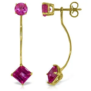 4.15 Carat 14K Solid Yellow Gold Riddled Love Pink Topaz Earrings