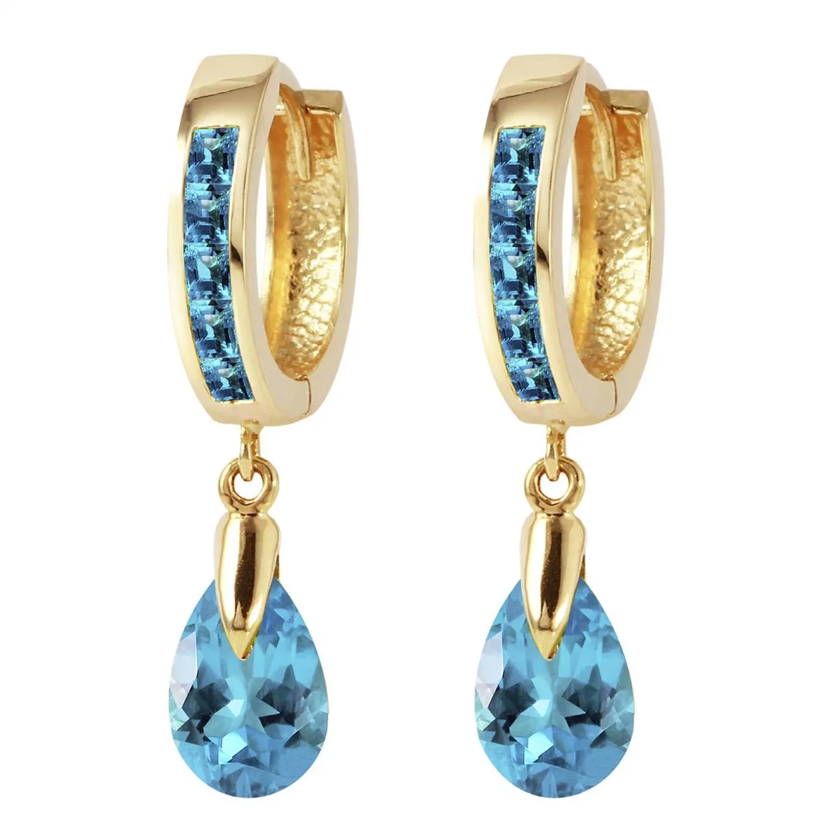 4.2 Carat 14K Solid Yellow Gold Huggie Earrings Dangling Blue Topaz