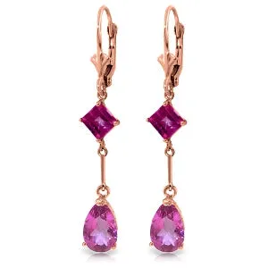 4.95 Carat 14K Solid Rose Gold Chandelier Earrings Pink Topaz
