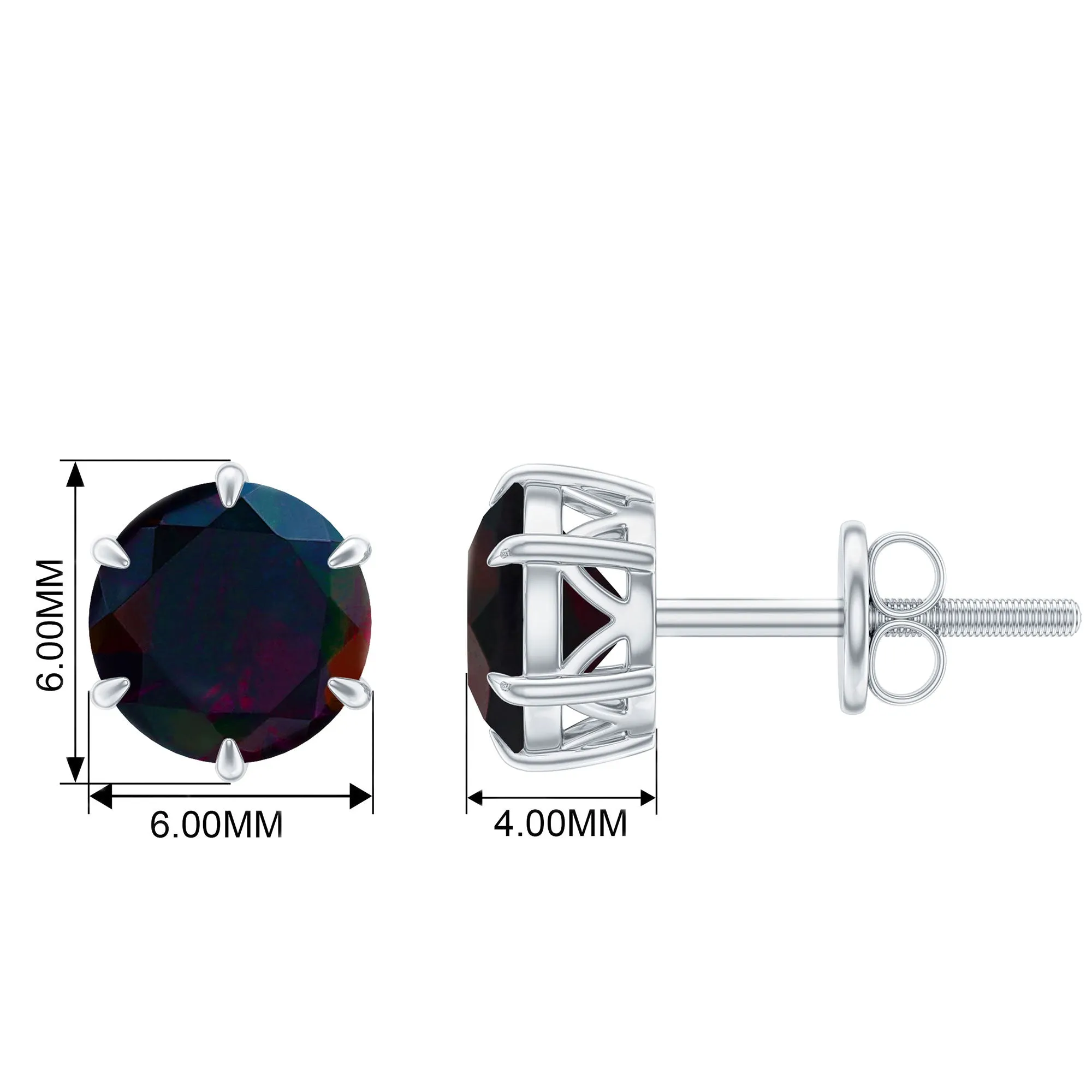 6 MM Claw Set Black Opal Solitaire Stud earrings