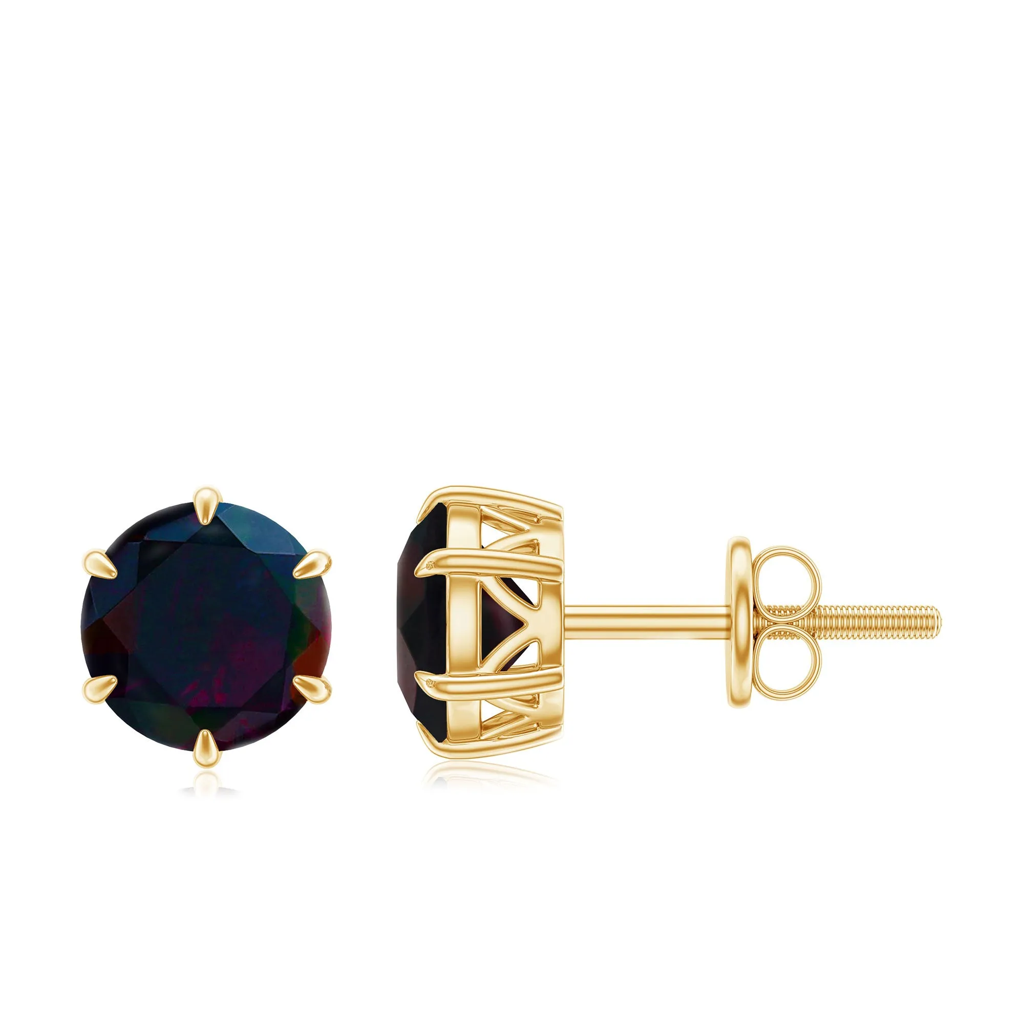 6 MM Claw Set Black Opal Solitaire Stud earrings