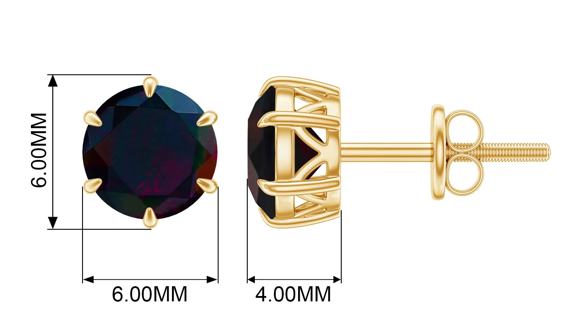 6 MM Claw Set Black Opal Solitaire Stud earrings