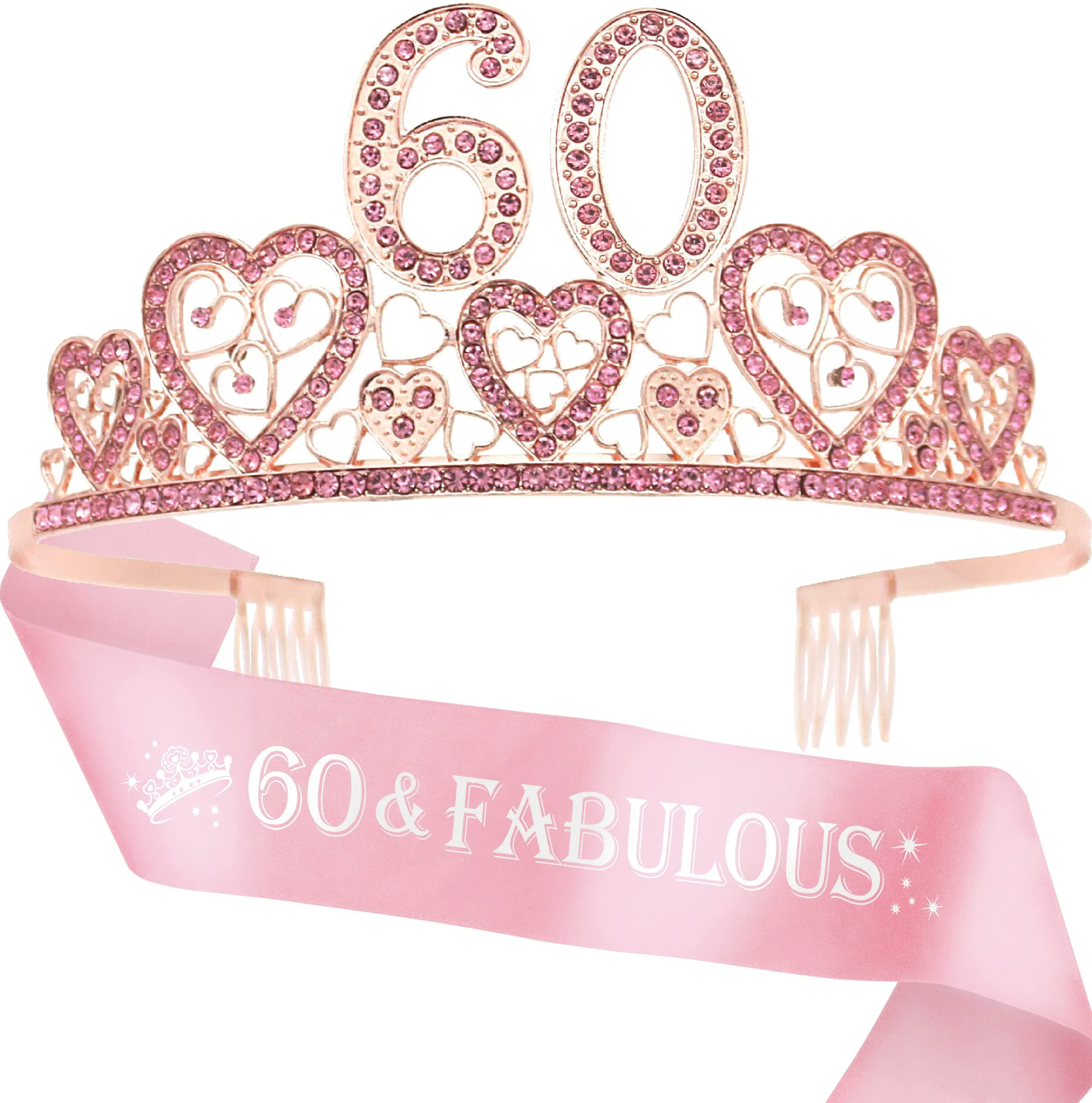 60th Birthday Gifts for Women, 60th Birthday Crown and Sash for Women, 60th Birthday
