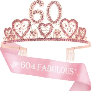 60th Birthday Gifts for Women, 60th Birthday Crown and Sash for Women, 60th Birthday