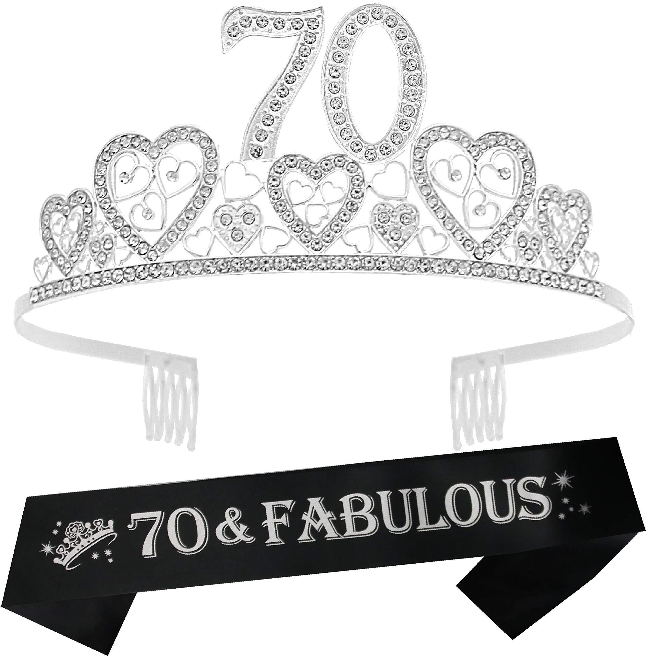 70th Birthday Gifts for Women, 70th Birthday Crown and Sash for Women, 70th Birthday