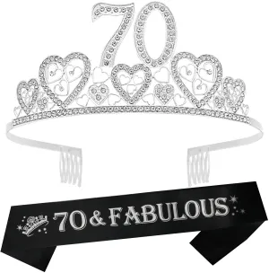 70th Birthday Gifts for Women, 70th Birthday Crown and Sash for Women, 70th Birthday