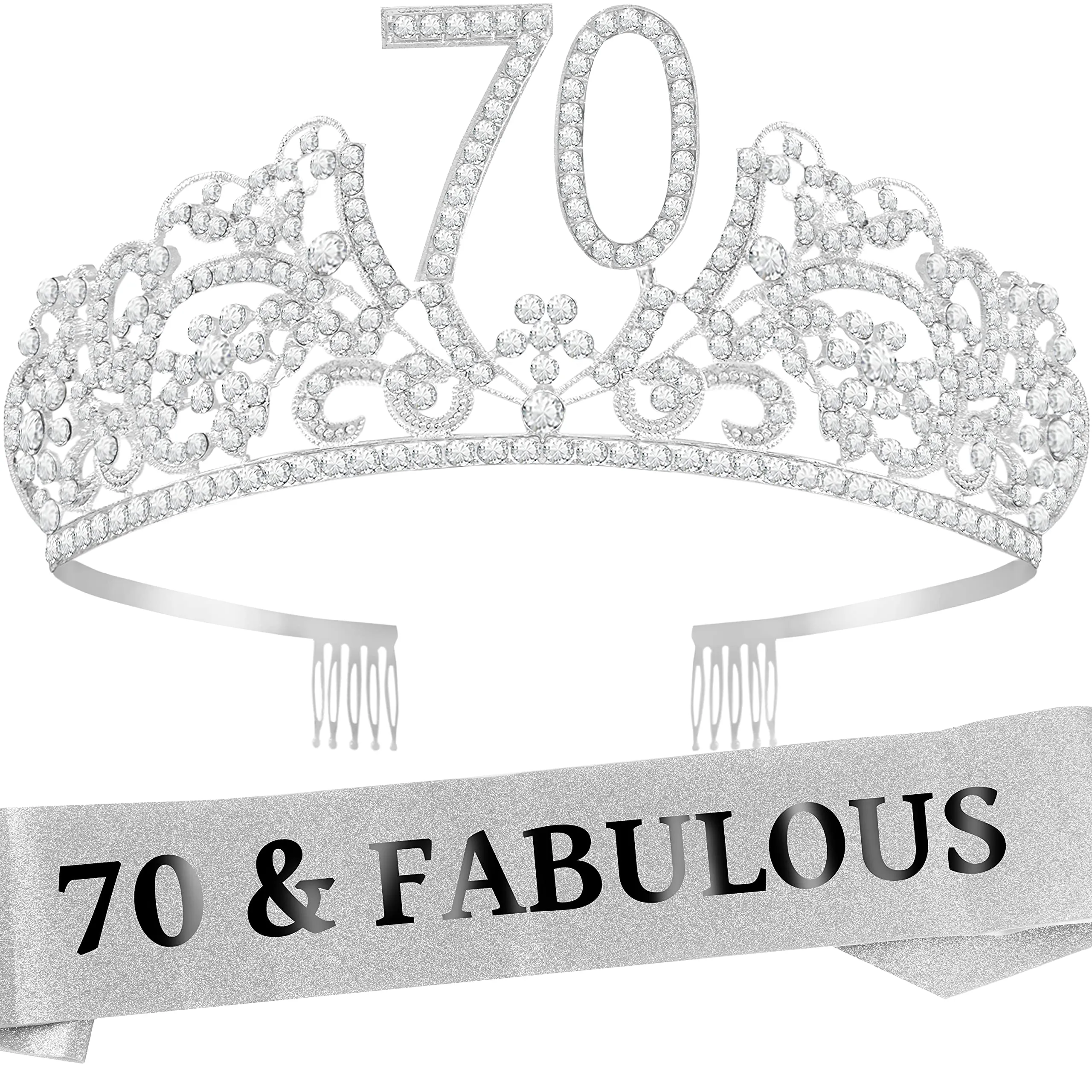 70th Birthday Gifts for Women, 70th Birthday Crown and Sash for Women, 70th Birthday