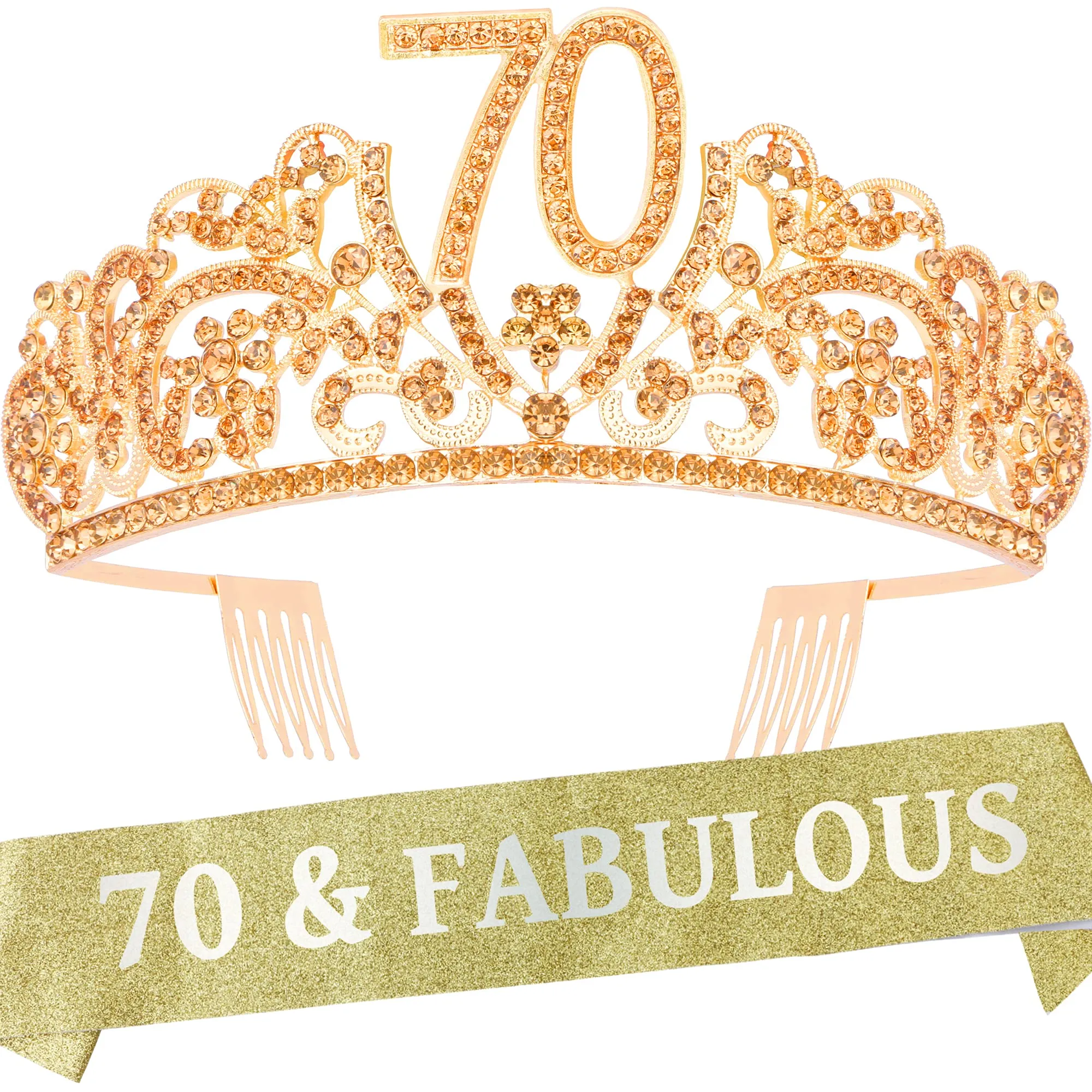 70th Birthday Gifts for Women, 70th Birthday Crown and Sash for Women, 70th Birthday