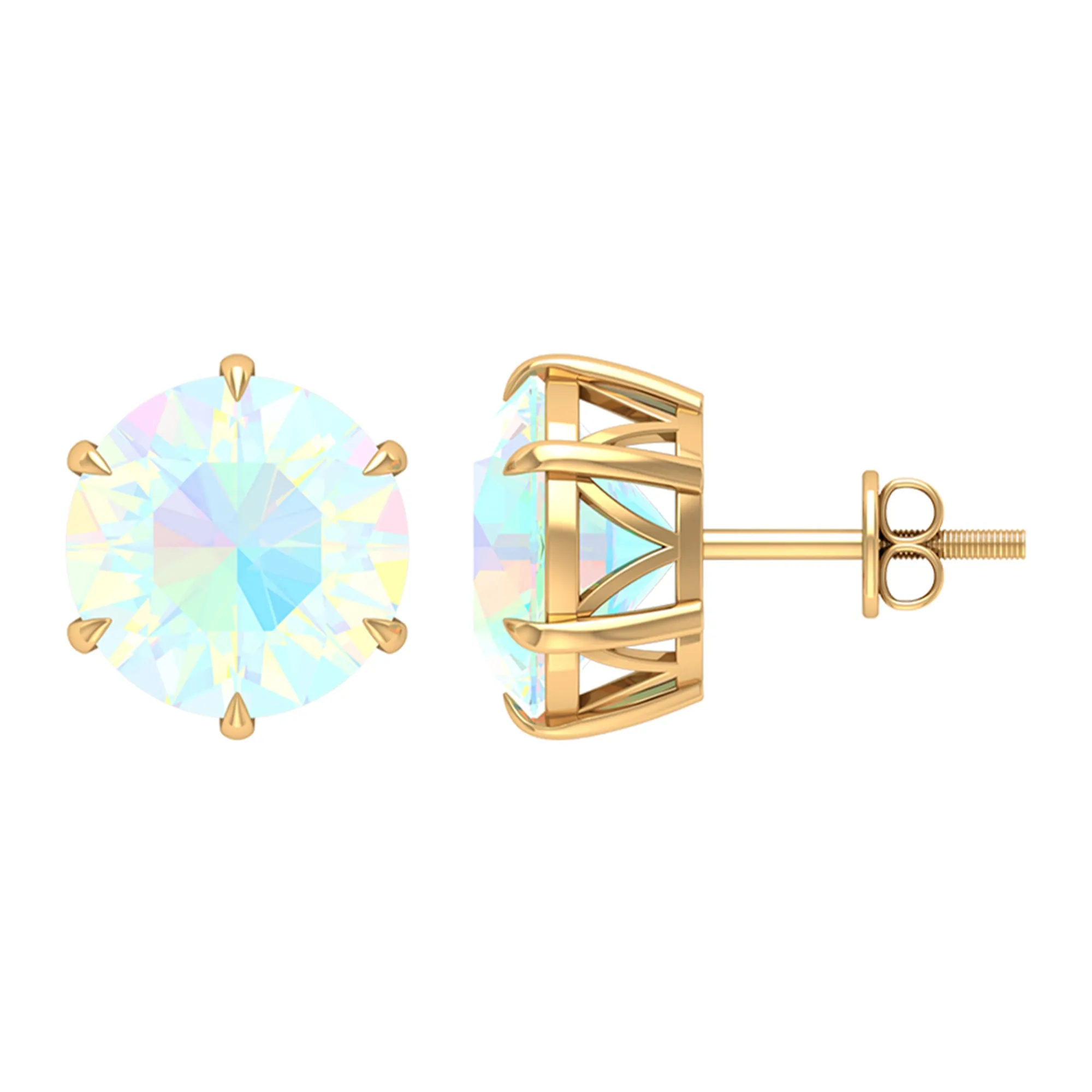 8 MM Genuine Round Ethiopian Opal Solitaire Stud Earrings in 6 Claw Setting