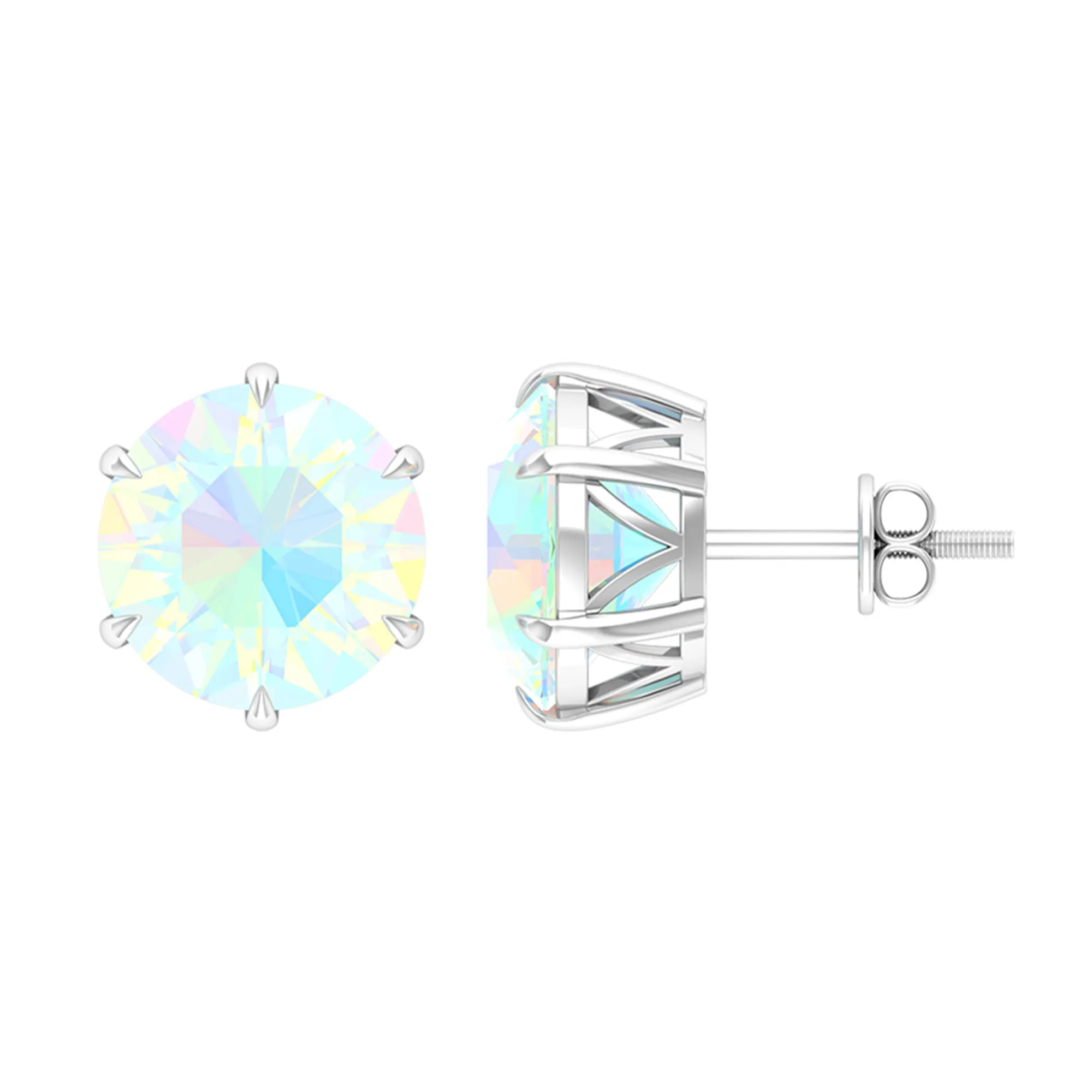8 MM Genuine Round Ethiopian Opal Solitaire Stud Earrings in 6 Claw Setting