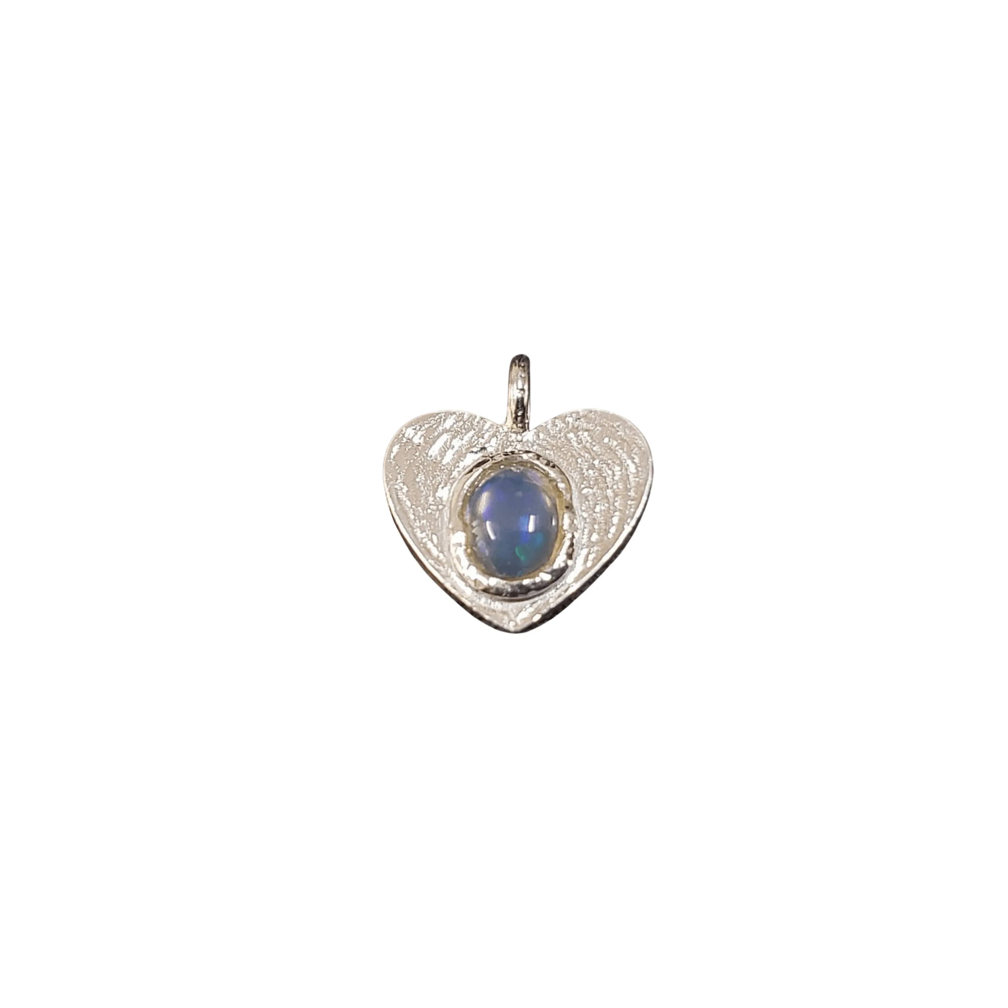 925 Silver Ethiopian Opal Heart Charm Pendant