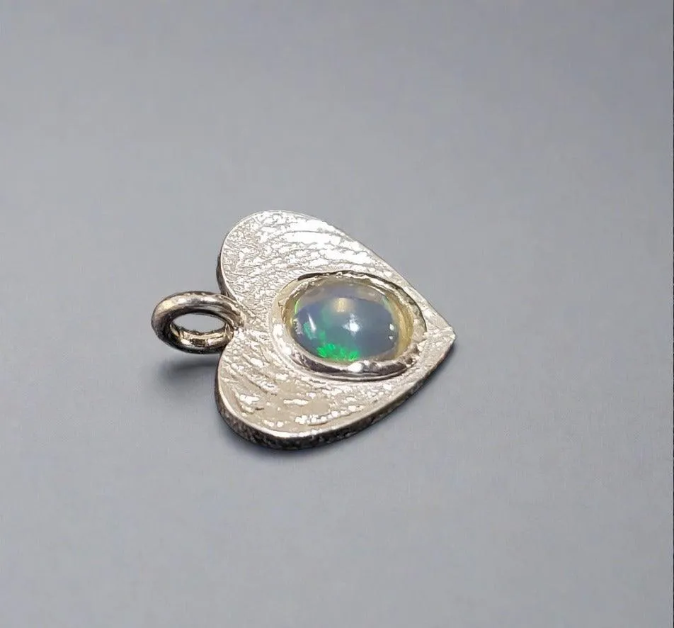 925 Silver Ethiopian Opal Heart Charm Pendant