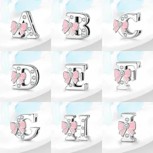 925 Sterling Silver A To Z Bow-knot Clear CZ 26 Letter Alphabet Charms Clips Beads Fit Original Reflections Bracelets Jewelry