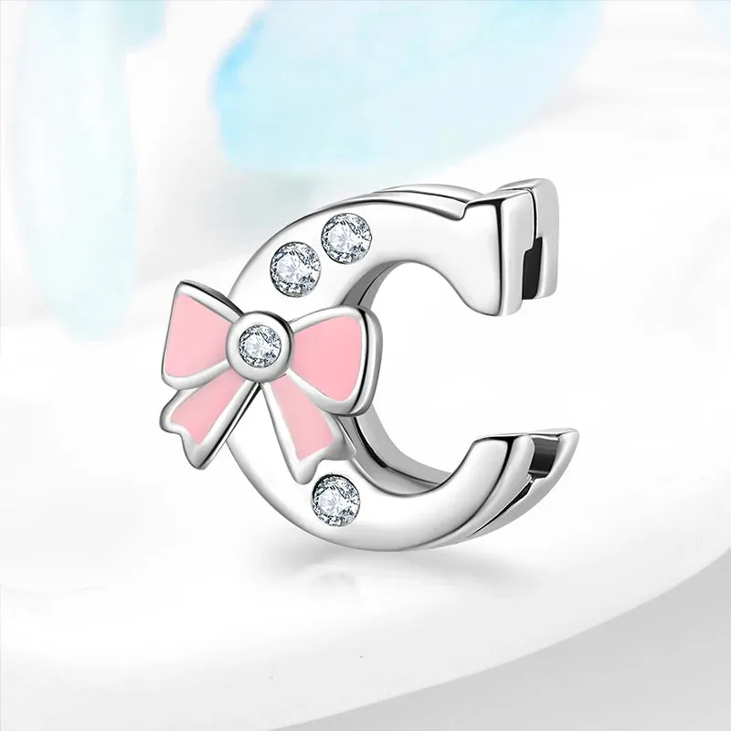 925 Sterling Silver A To Z Bow-knot Clear CZ 26 Letter Alphabet Charms Clips Beads Fit Original Reflections Bracelets Jewelry