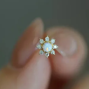 925 Sterling Silver Stud Earrings Charm Jewelry - Sunflower Mini Opal - Xm398