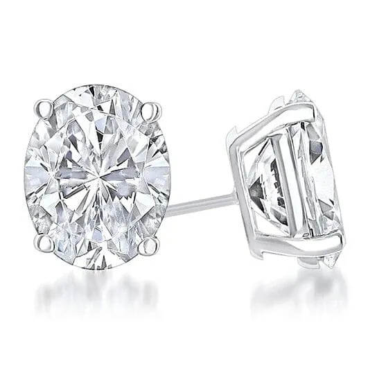 925 Sterling Silver White 4-Prong Basket Oval Stud Earrings