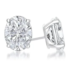 925 Sterling Silver White 4-Prong Basket Oval Stud Earrings